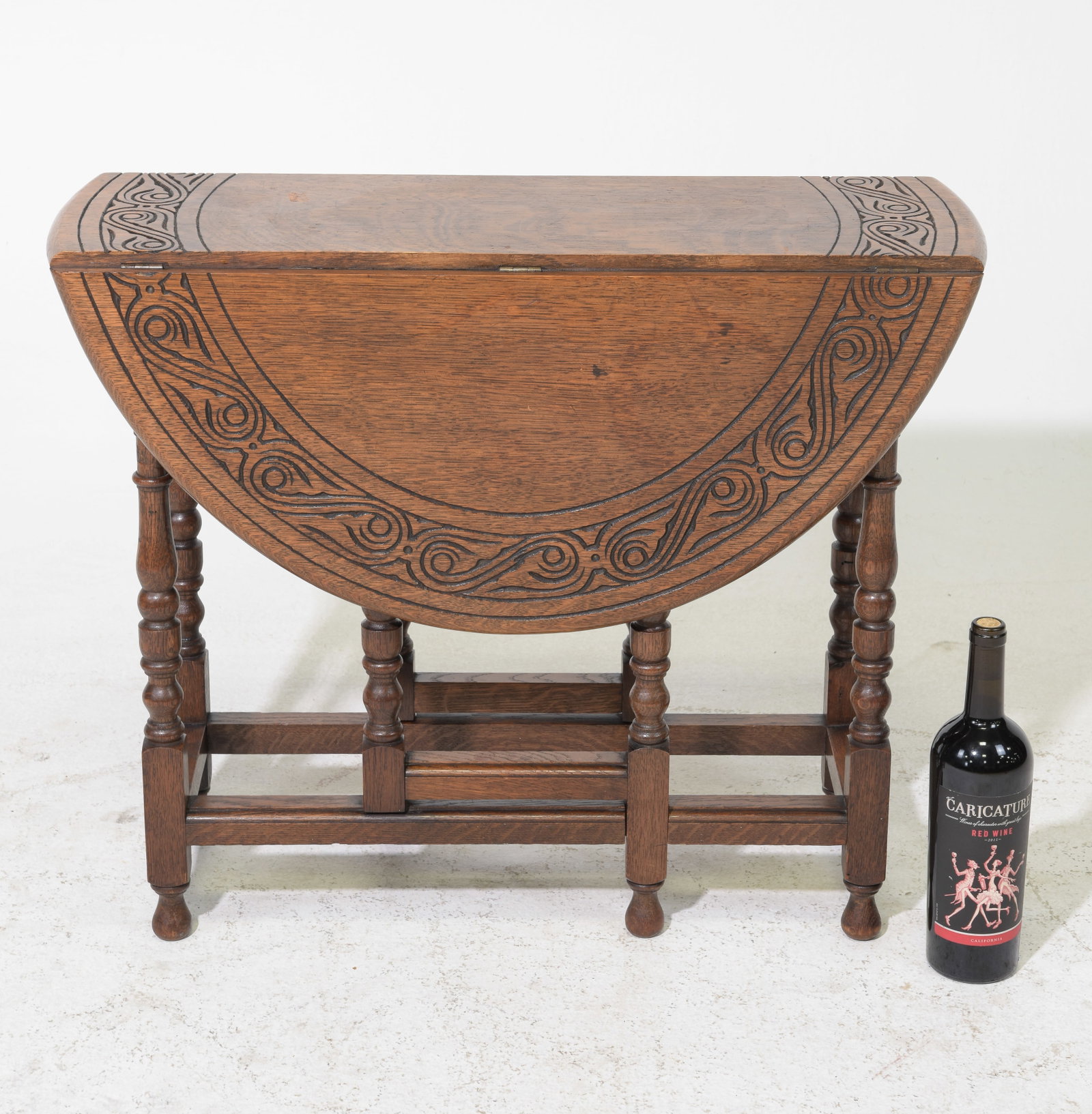 British Carved Oak Small Drop Leaf Table (1 of 3)