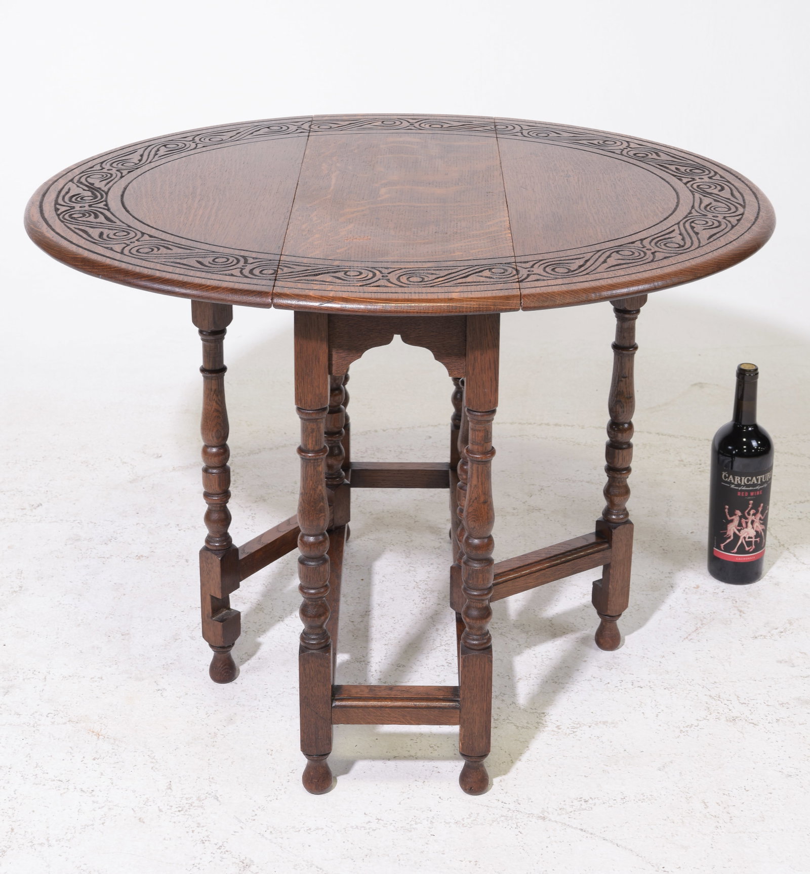 British Carved Oak Small Drop Leaf Table - 2