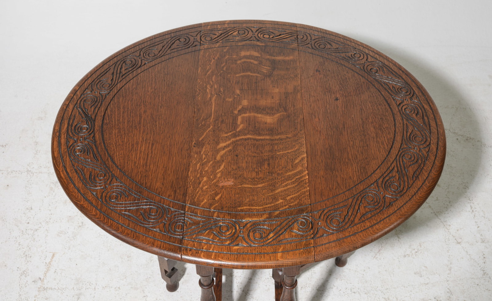 British Carved Oak Small Drop Leaf Table - 3