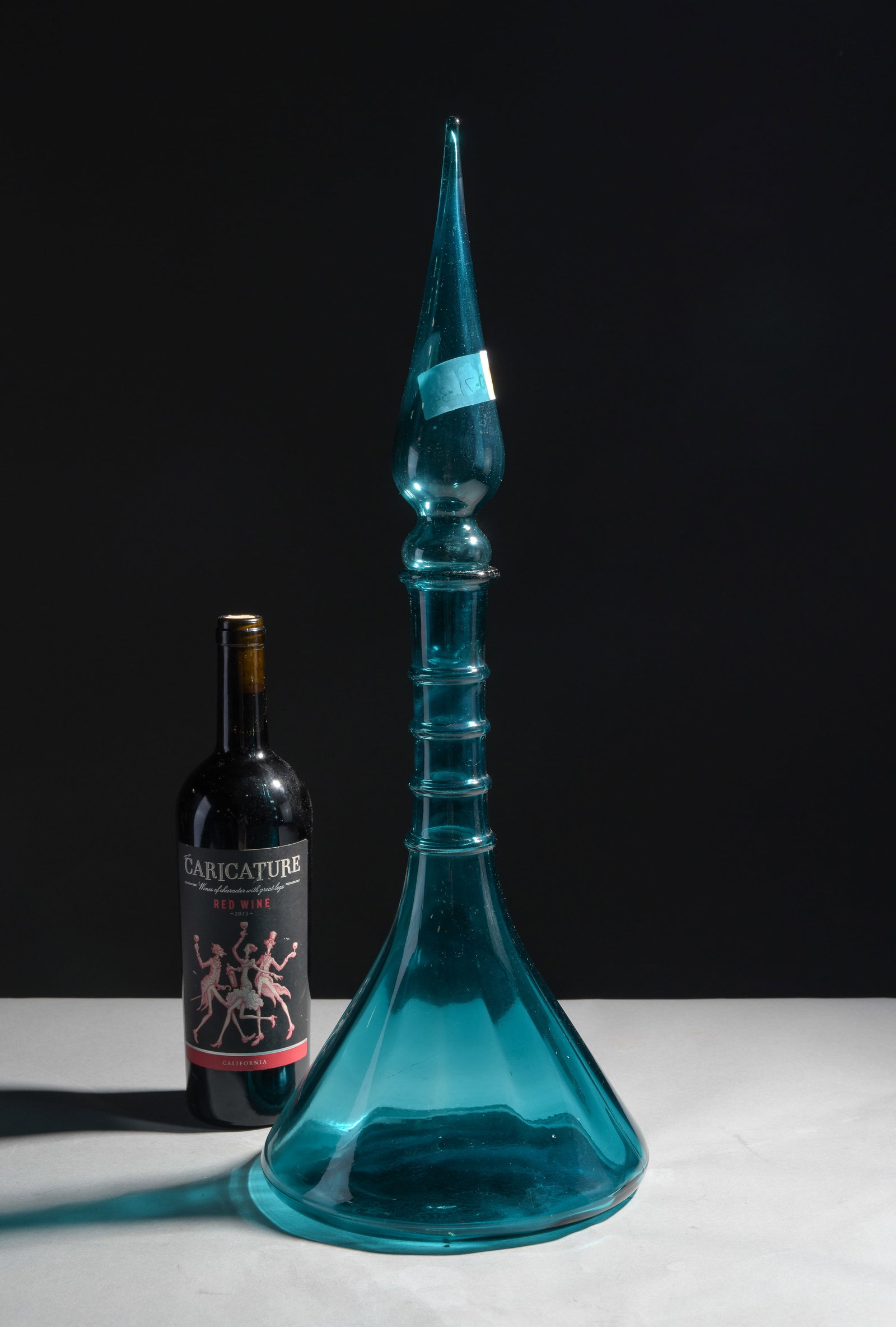 Empoli Italian Blue Glass Genie Bottle Decanter: Empoli Italian Blue Hand Blown Glass Genie Bottle Decanter - 22.5 in tall x 8 inch diameter