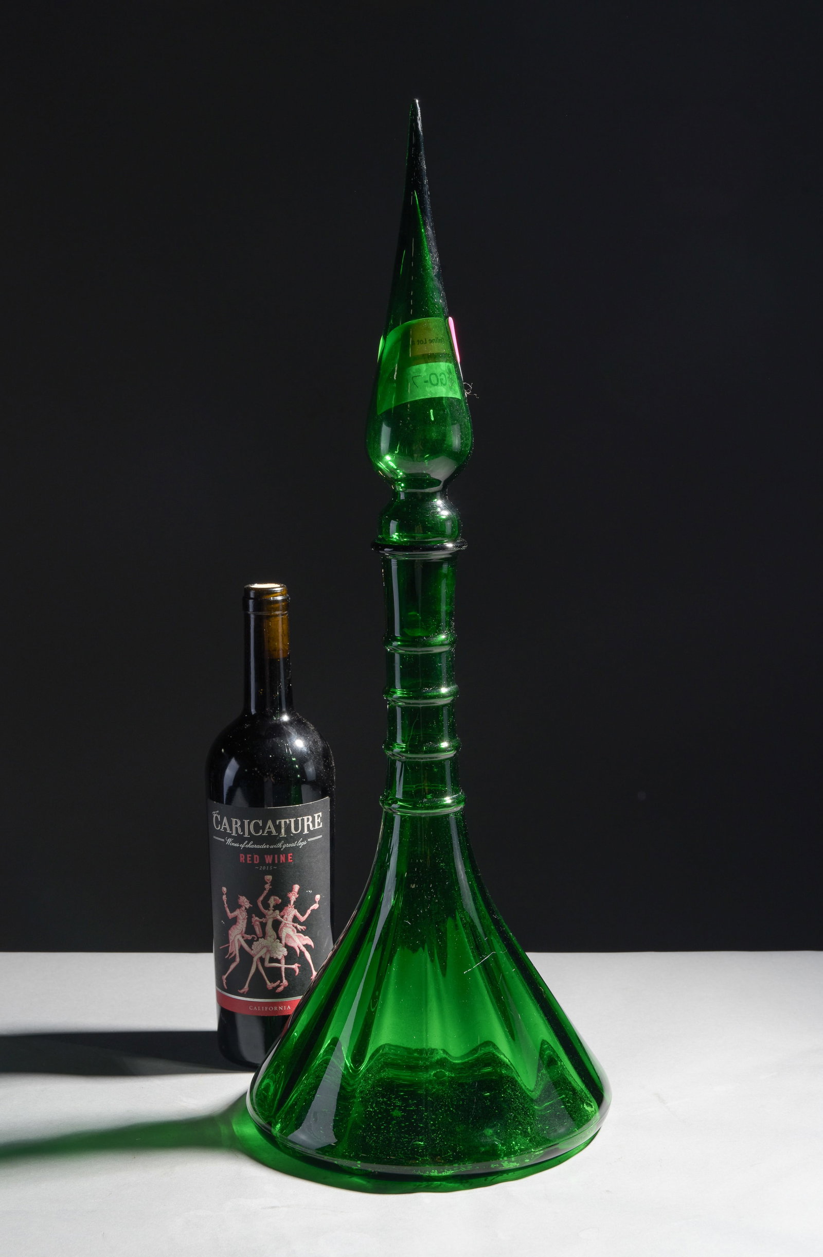 Empoli Italian Green Glass Genie Bottle Decanter: Empoli Italian Green Glass Genie Bottle Decanter - 22.5 in tall x 8 inch diameter