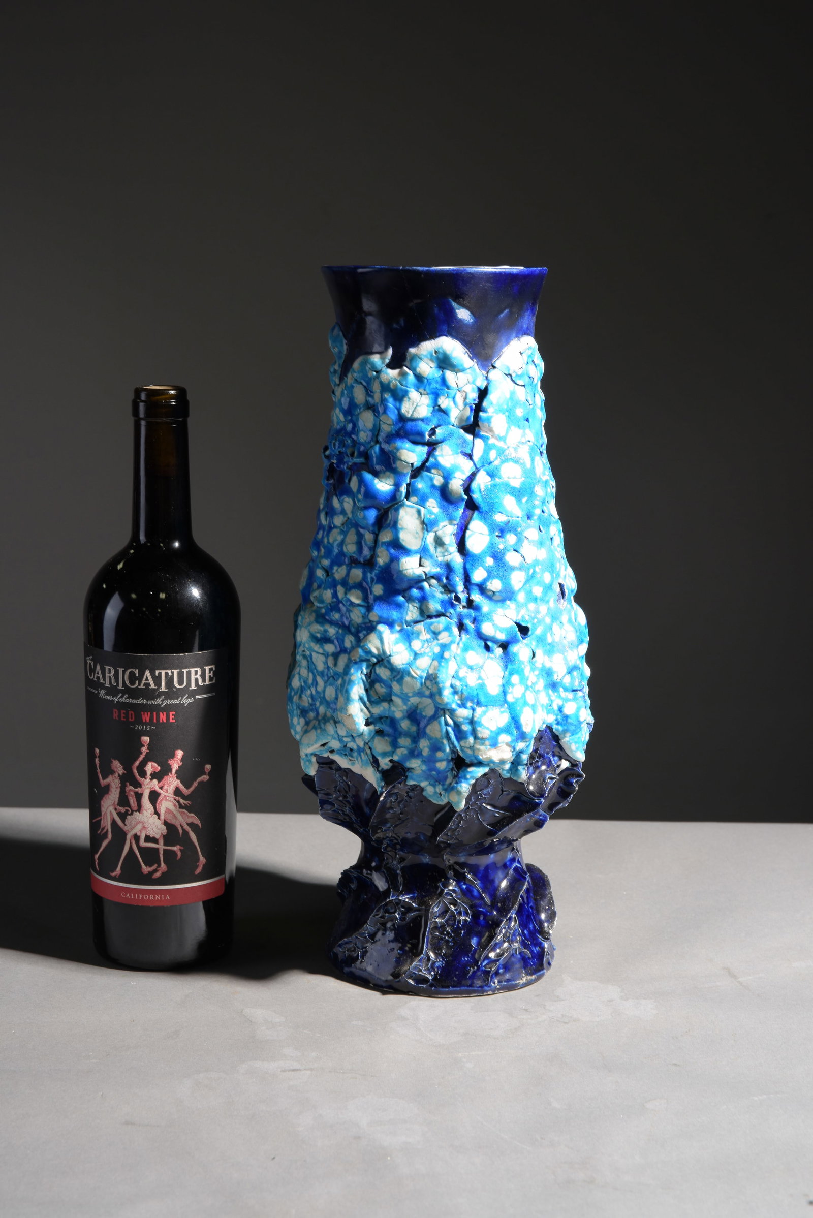 Vallauris Blue "Fat Lava" Pottery Vase: Vallauris Blue "Fat Lava" Pottery Vase - 14.25 in tall x 6 inch diameter