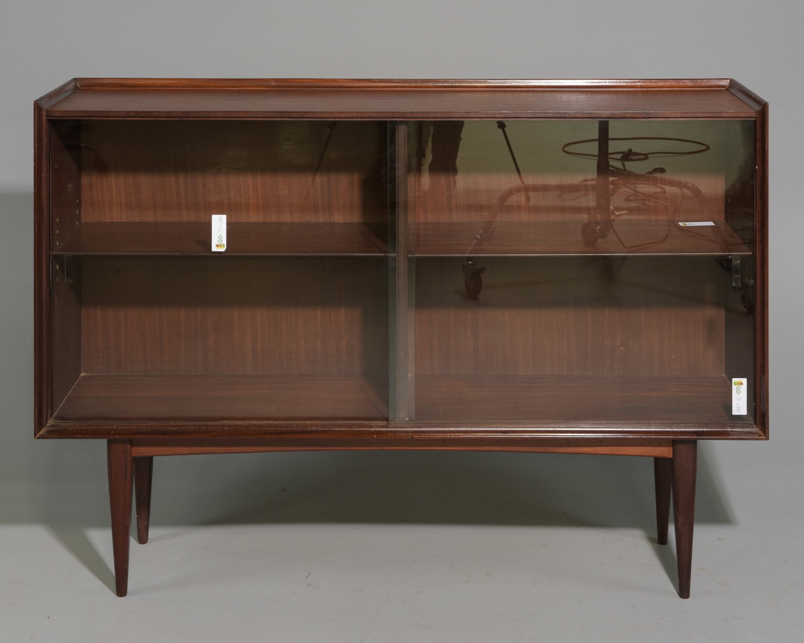 Mid Century Modern Sliding Glass Door Bookcase: Danish Modern Style Sliding Glass Door Bookcase / Cabinet - 36 in tall x 51 x 11.5