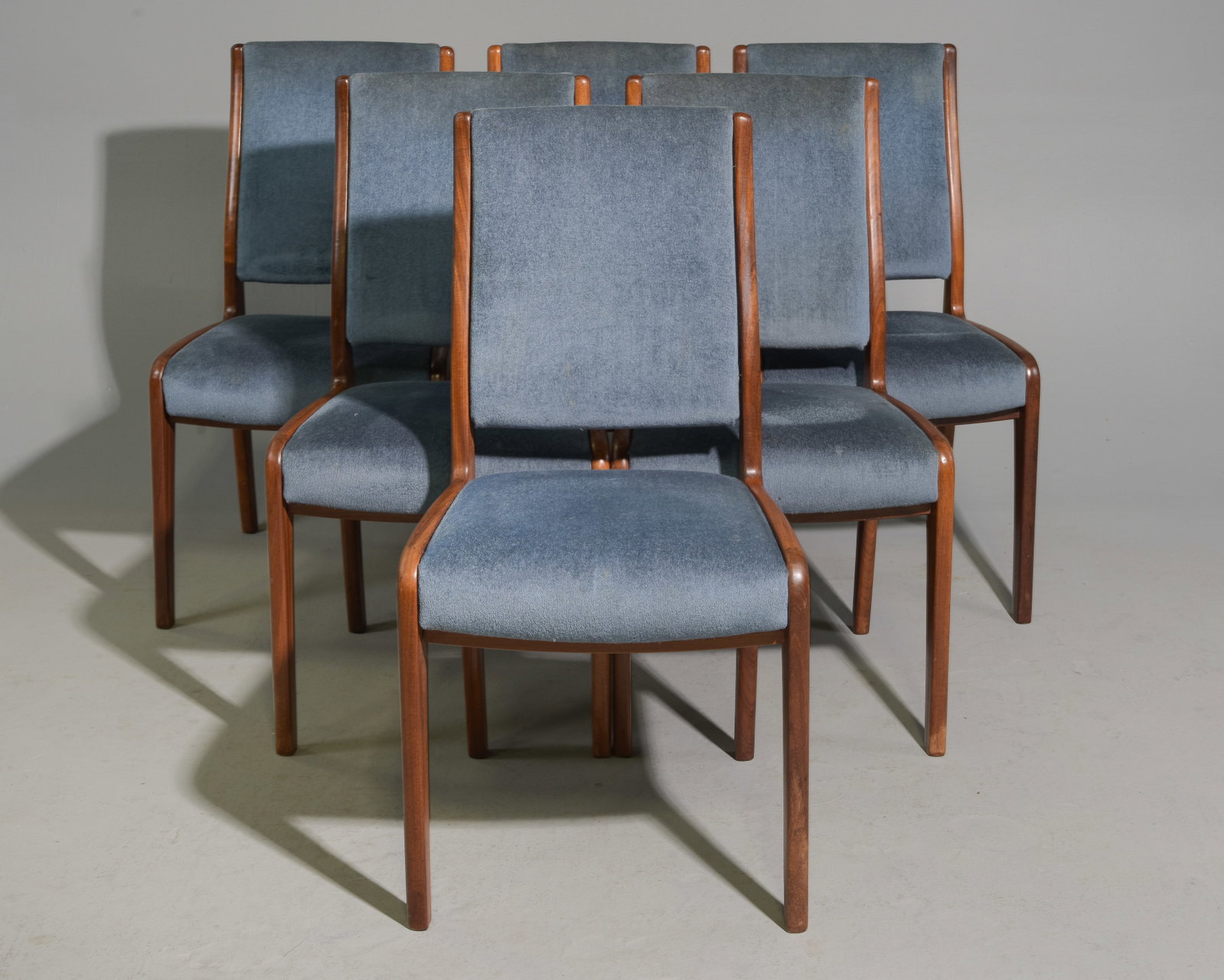 Mid Century Modern Set of 6 Dining Chairs - Gplan: Danish Modern Style Set of 6 Green Upholstered High Back Dining Chairs by British Furniture Maker G-Plan - 36 in tall x 19 x 20 each with a seat height of 15 inches