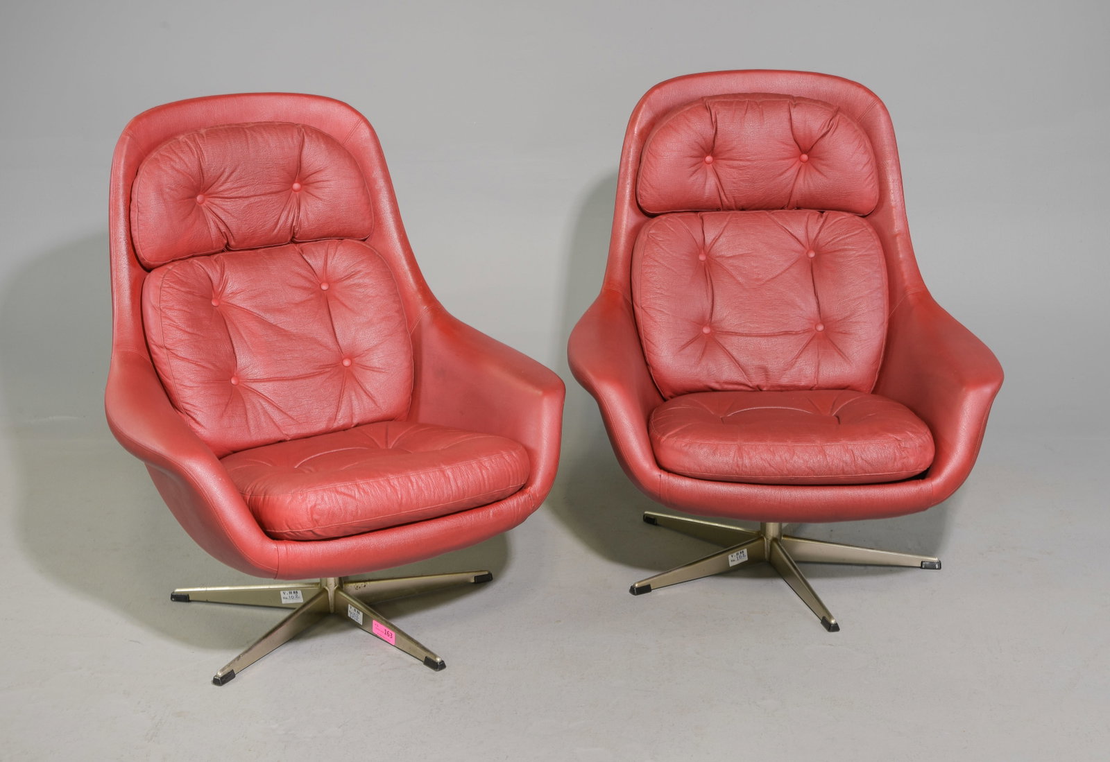 Mid Century Modern Pair of Red Vinyl Swivel Chairs (1 of 4)
