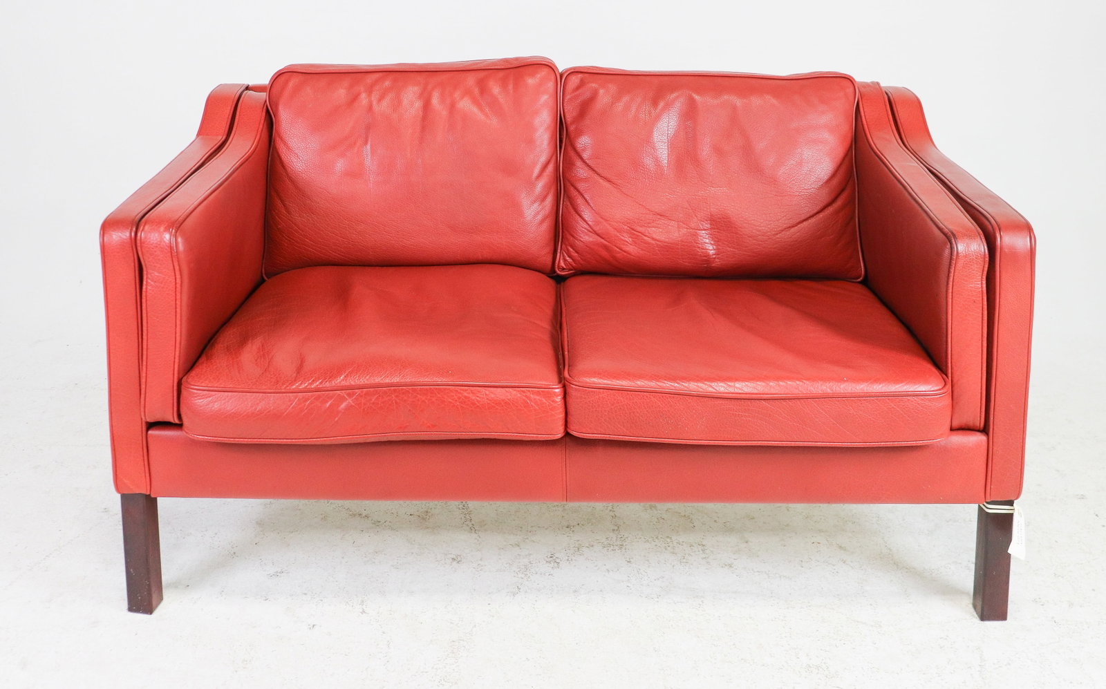 Danish Modern Red Leather 2 Seater Sofa (1 of 6)