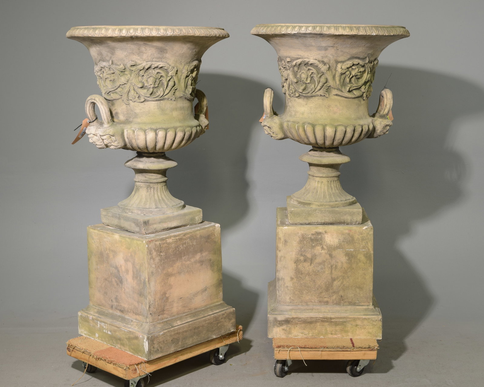 2 Cast Stone / Concrete Large Urns on Plinths (1 of 6)