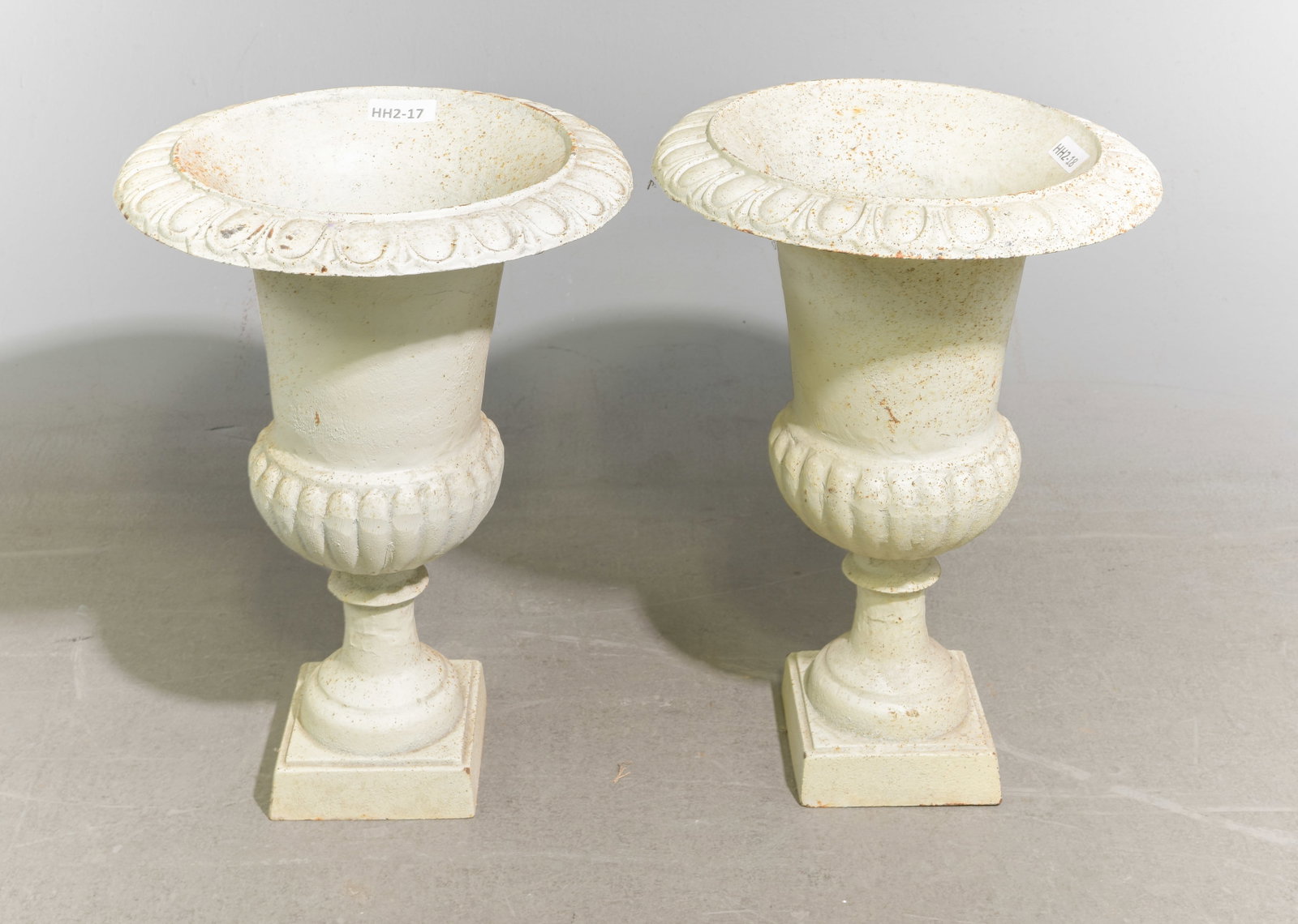 Classic Style Pair of Painted Cast Iron Planters: Classic Style Pair of Painted Cast Iron Planters - 24 in tall x 18.25 in diameter