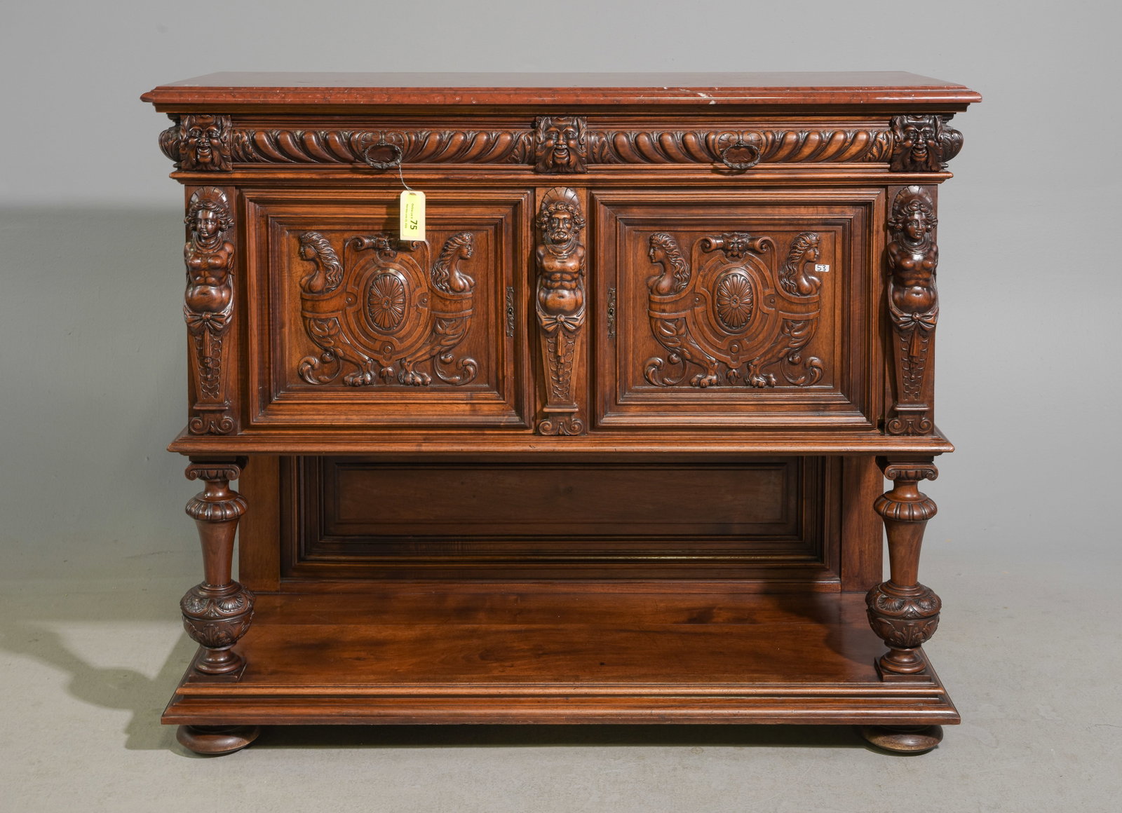 Renaissance Style Marble Top Walnut Server (1 of 5)