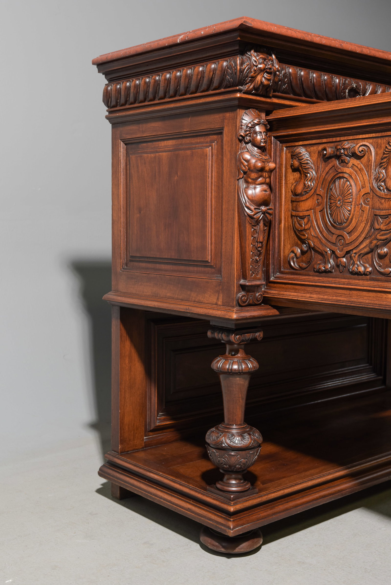 Renaissance Style Marble Top Walnut Server - 4