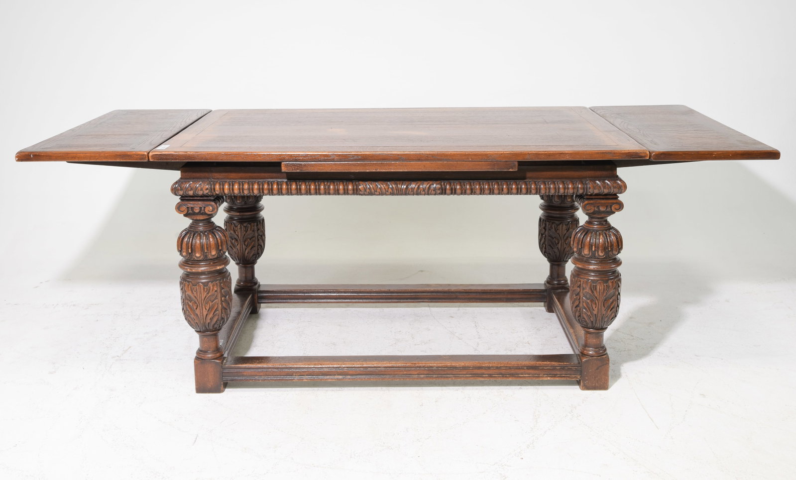 Tudor Style Carved Oak Draw Leaf Table (1 of 4)