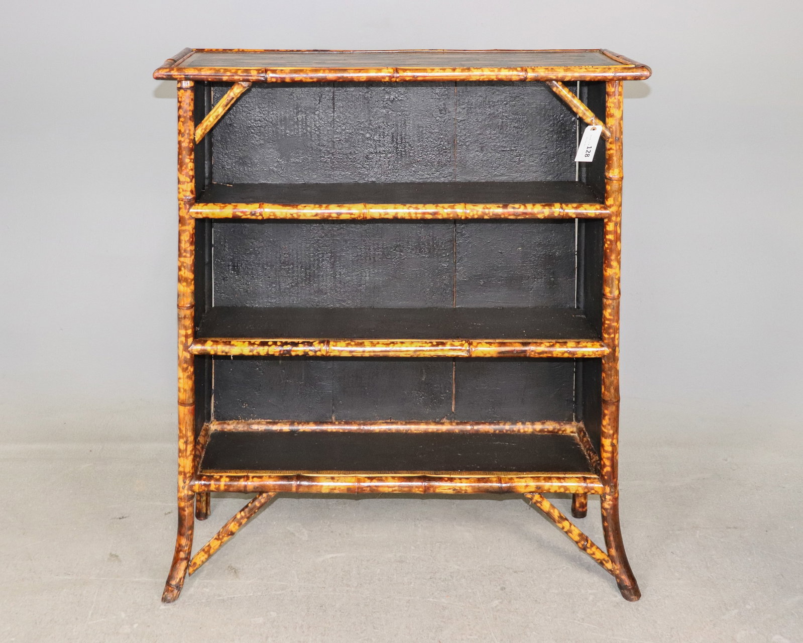 Bamboo Decoupage Bookshelf: Bamboo Decoupage Bookshelf with Fish Motif - 43 in tall x 38 x 13