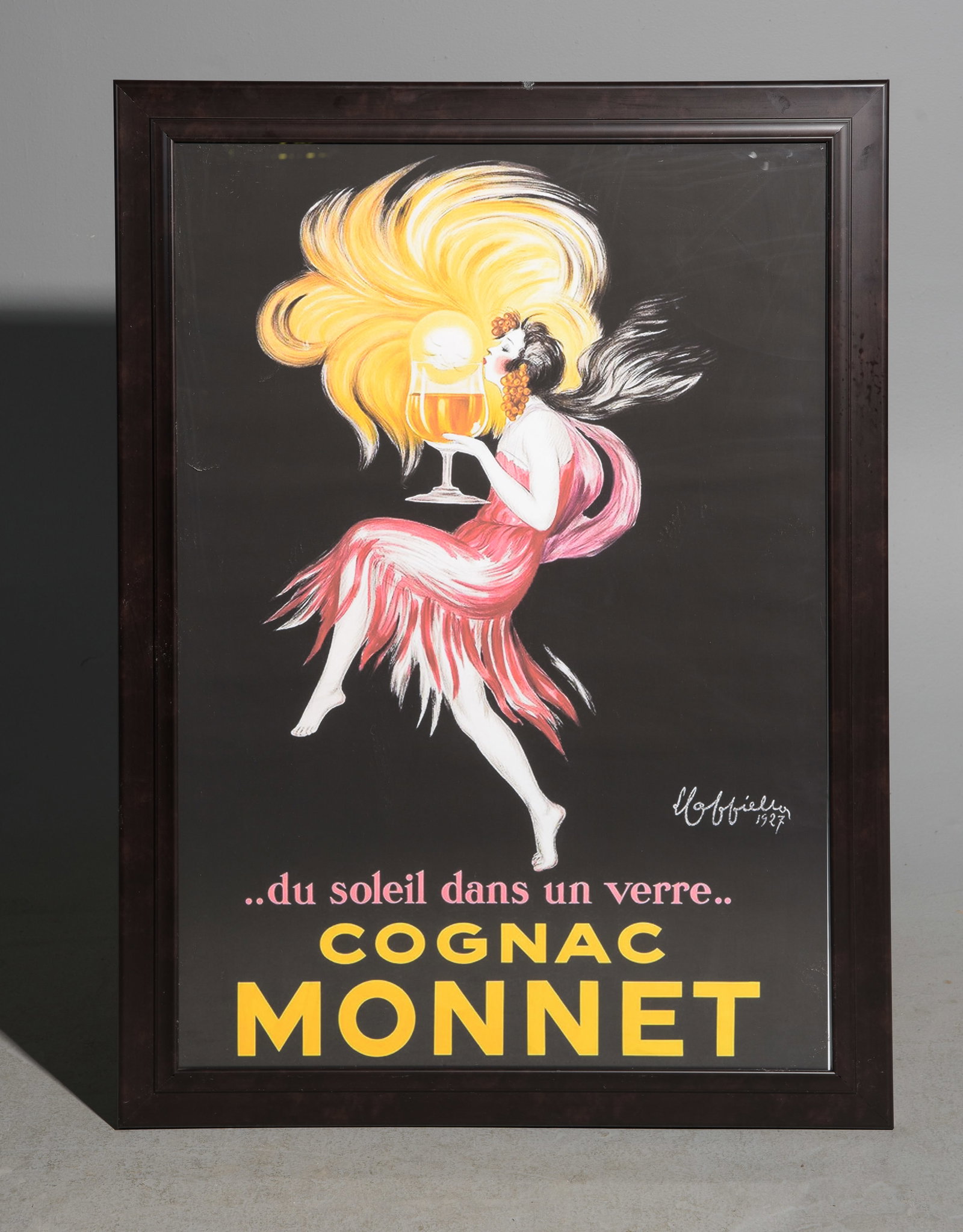 Framed "Cognac Monnet" Poster: Framed "Cognac Monnet" Poster - 45 in tall x 33 x 1.5