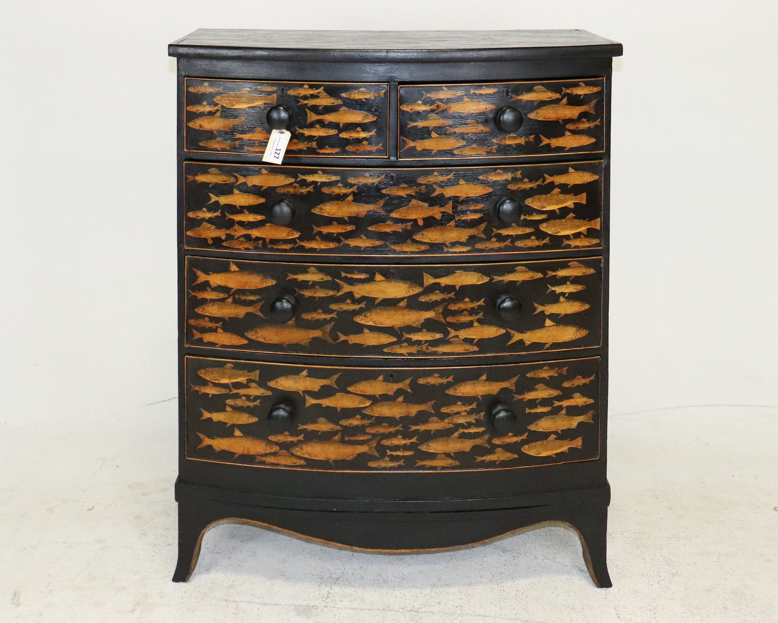 English Large Decoupage Five Drawer Chest: English Large Decoupage Five Drawer Chest with Fish Motif - 47 in tall x 38 x 19.5