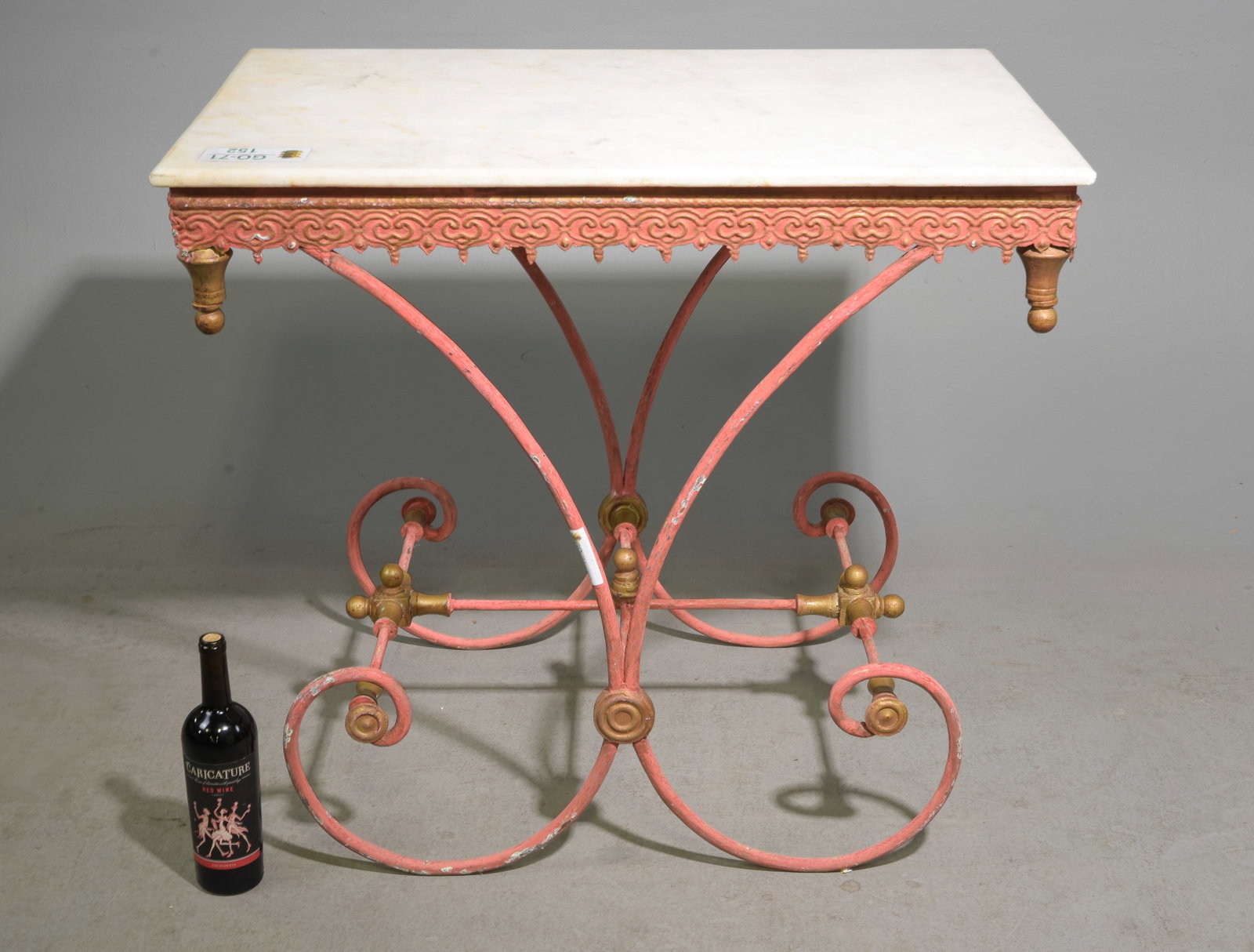French Style Painted Iron Base Marble Top Pastry Table: French Style Painted Iron Base White Marble Top Pastry Table - 32 in tall x 36 x 24