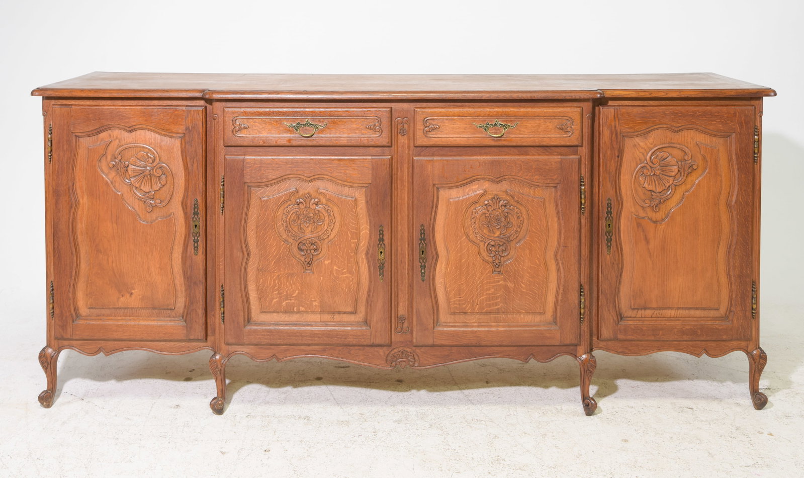 Louis XV Style Oak Four Door Sideboard #1: French Louis XV Style Oak Four Door Sideboard / Enfilade - 38.5 in tall x 98 x 21