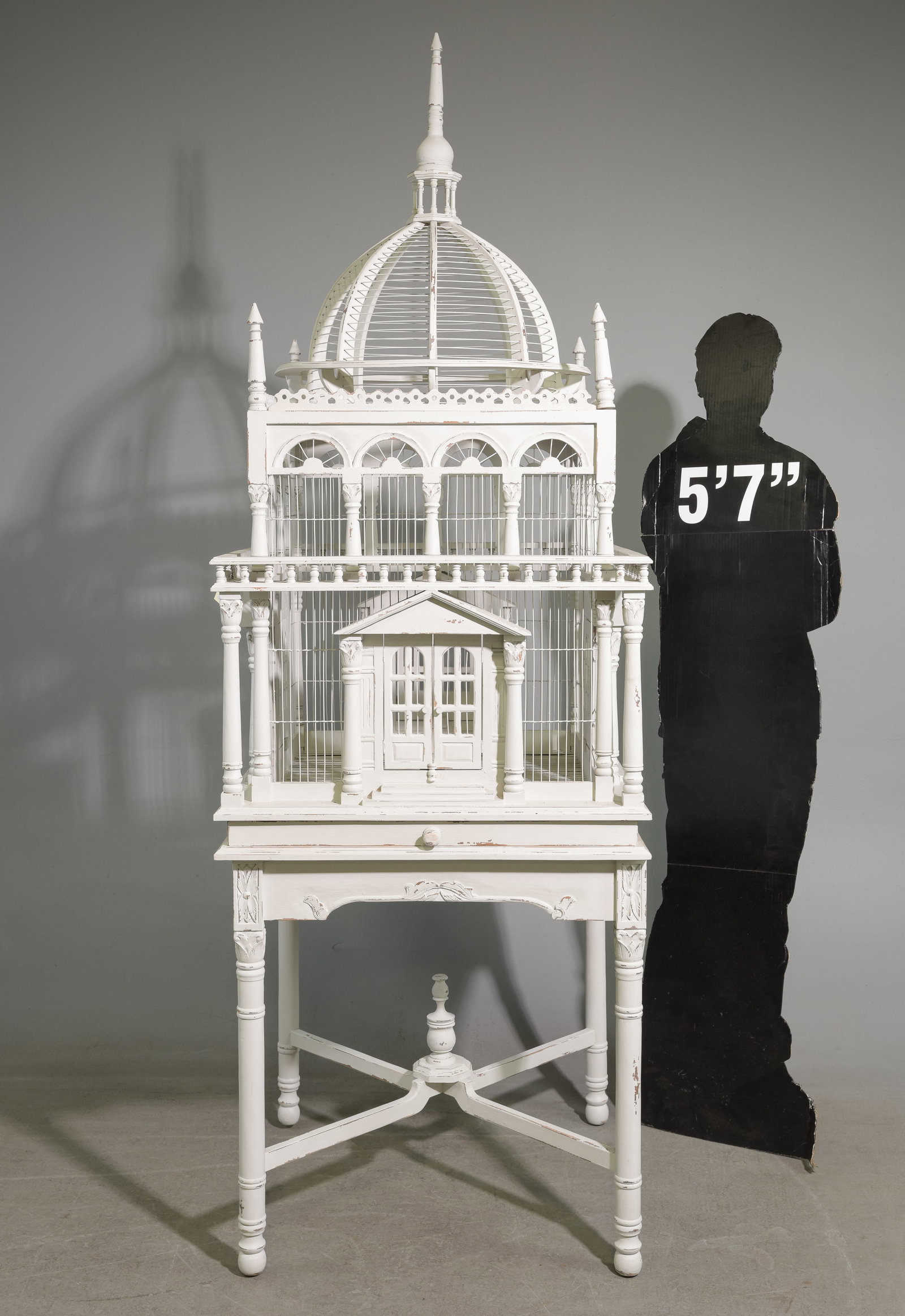 Manor Style White Painted Bird Cage with Pull Out Tray: Manor Style White Painted Bird Cage with Pull Out Tray - 87 in tall x 28 x 28 - This will break down for easier transport
