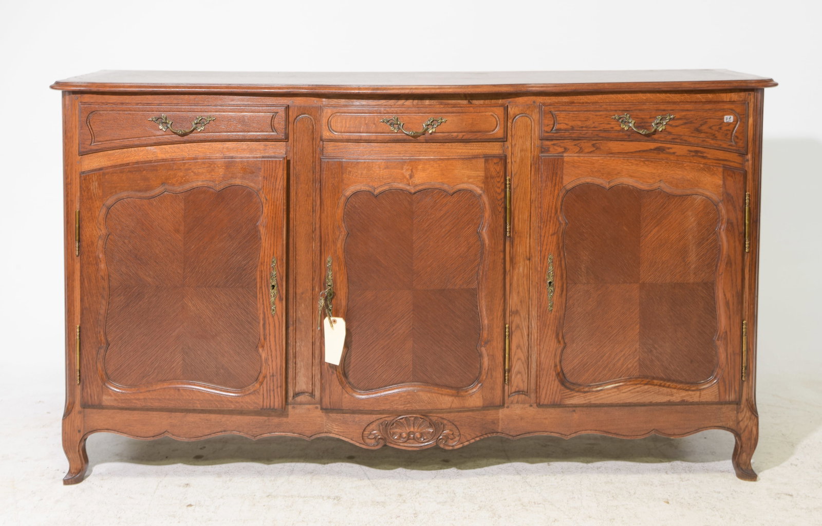 Louis XV Style Oak Three Door Sideboard: French Louis XV / Country French Style Oak Three Door Sideboard / Enfilade - 42.5 in tall x 74.5 x 22