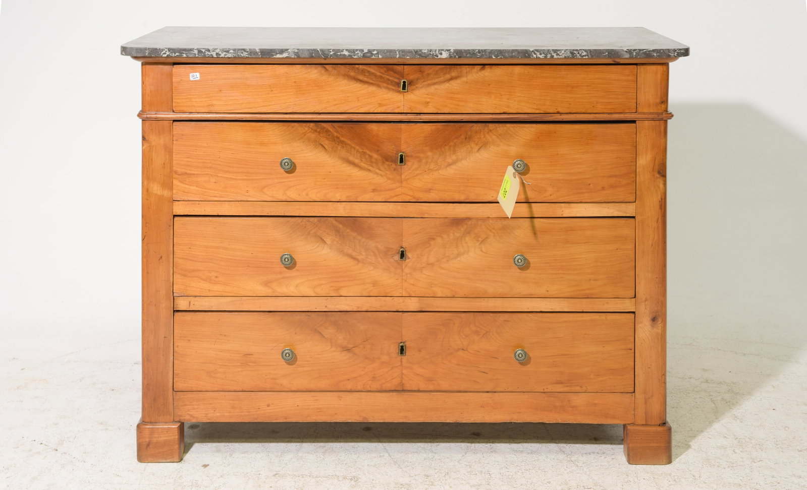 French Grey Marble Top Four Drawer Chest: French Grey Marble Top Four Drawer Chest - 38.5 in tall x 51 x 23