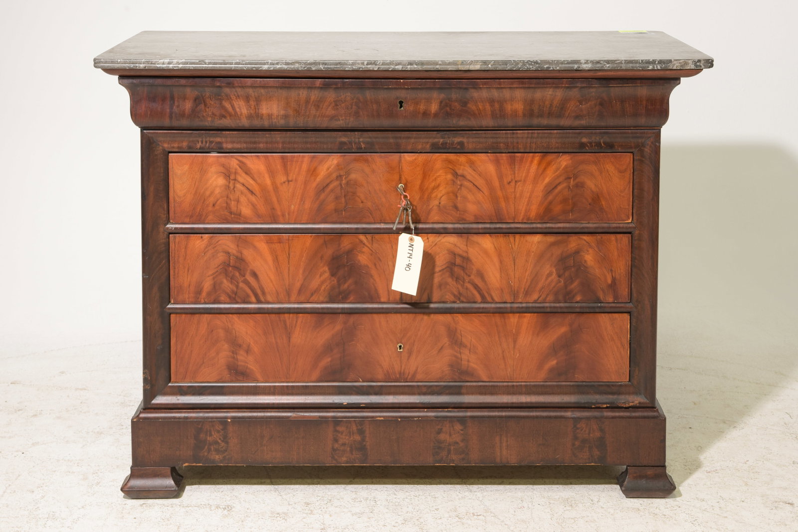 Louis Philippe Style Grey Marble Top Mahogany Chest: French Louis Philippe Style Grey Marble Top Mahogany Chest - 37.5 in tall x 49 x 21.5