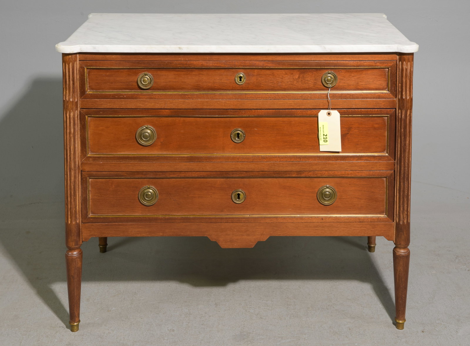 Louis XVI Style White Marble Top Chest: French Louis XVI Style White Marble Top Chest - 33 in tall x 40 x 21