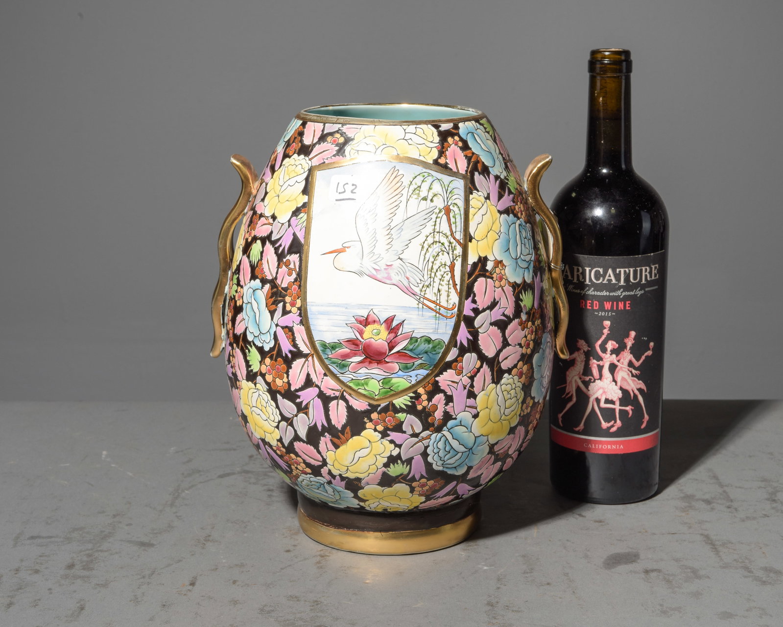 French Floral Enameled Porcelain Vase: French Floral Enameled Porcelain Vase - 10.75 in tall x 8 x 8.25