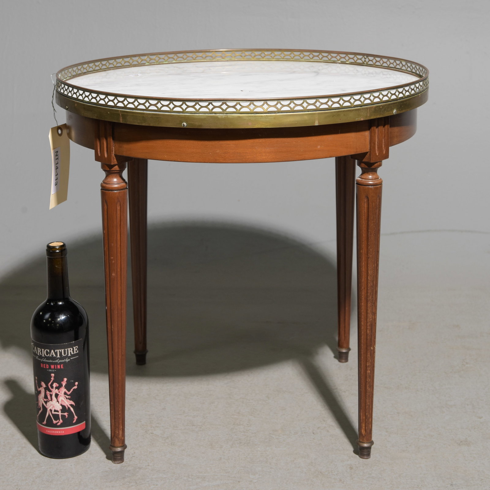 Louis XVI Style White Marble Top Boulette Table #1: French Louis XVI Style White Marble Top Boulette Table - 19.5 in tall x 22 inch diameter