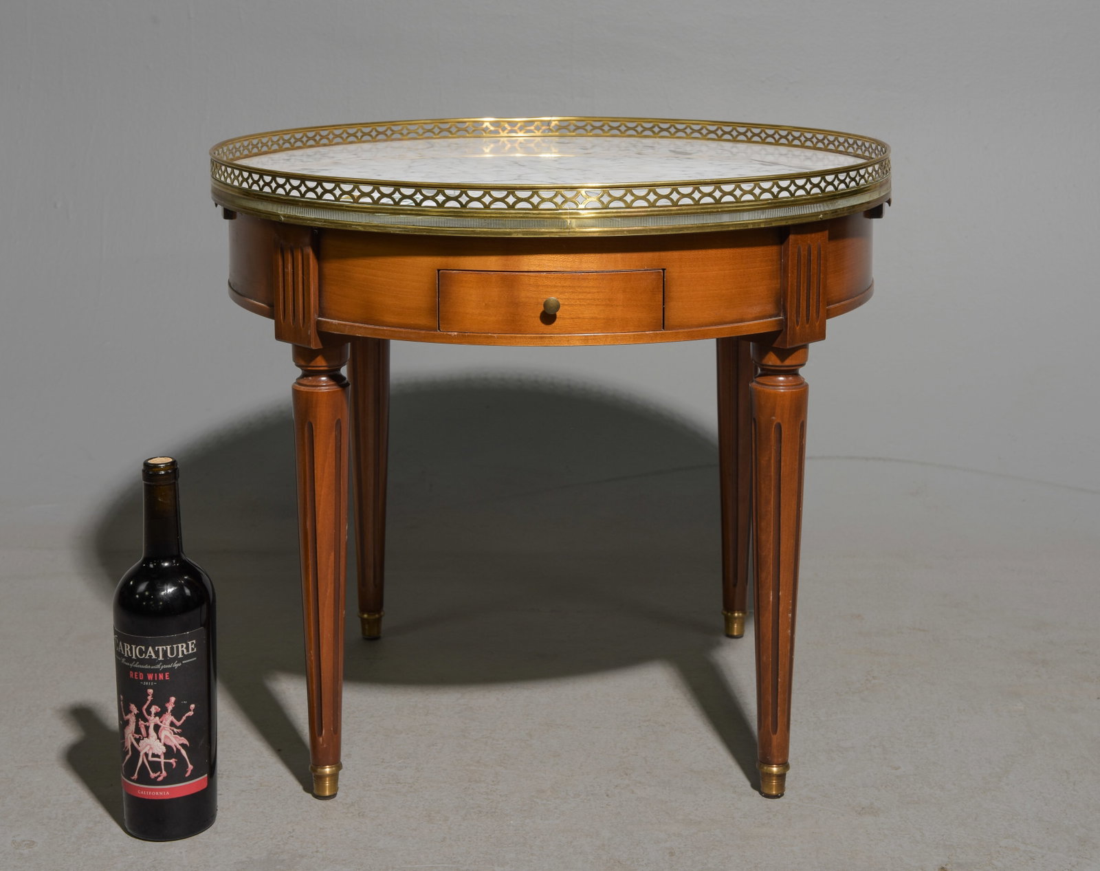 Louis XVI Style White Marble Top Boulette Table #2: French Louis XVI Style White Marble Top Boulette Table - 21 in tall x 24.25 inch diameter