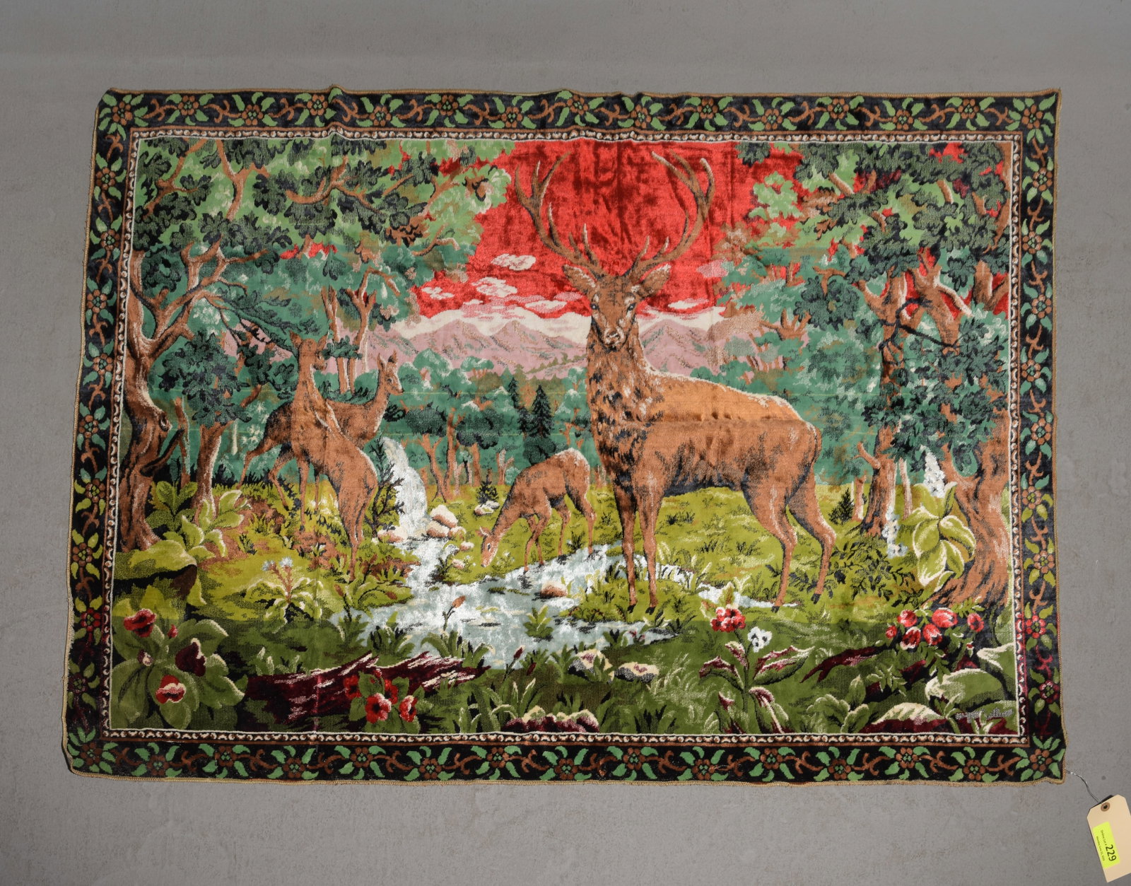 French Unframed Tapestry - Stags / Deer - 3'10 x 5'8: French Unframed Tapestry - Stags / Deer - 3'10 x 5'8