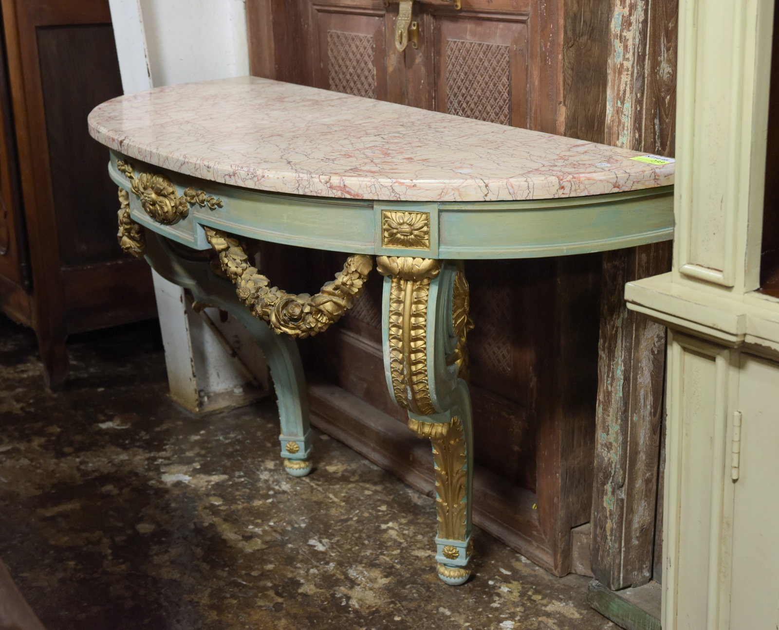 Louis XV Style Painted / Gilded Marble Top Console (1 of 5)