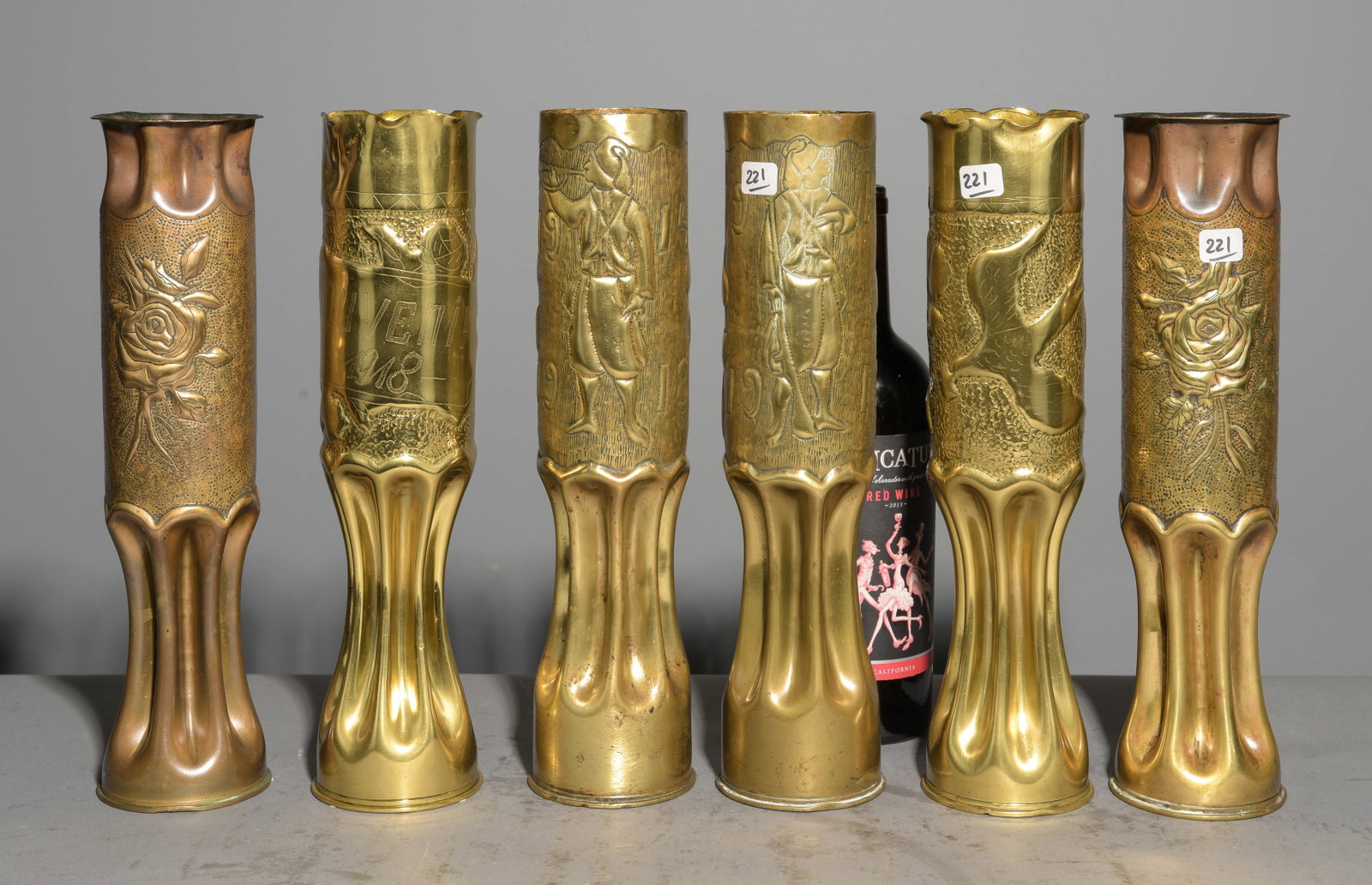 3 Pairs of Brass Trench Art Vases #1: 3 Pairs of Brass Trench Art Vases - 13.5 in tall x 3.25 inch diameter