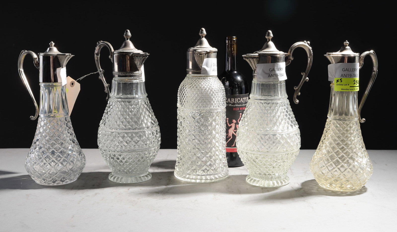 Five Danish Silverplated & Glass Claret Jugs #2 (1 of 5)