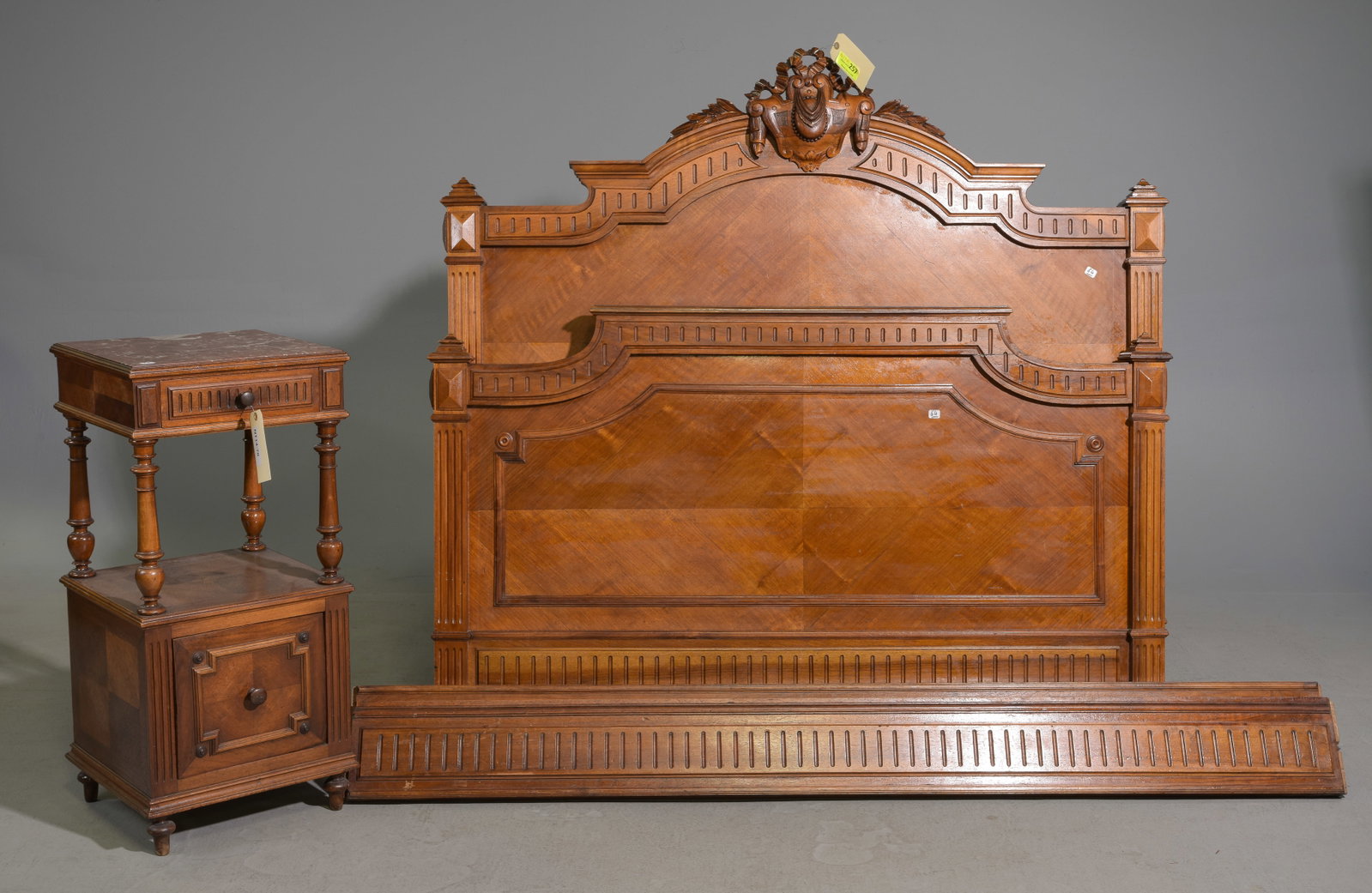 Henri II Style Walnut Bed with Rails & Nightstand (1 of 6)