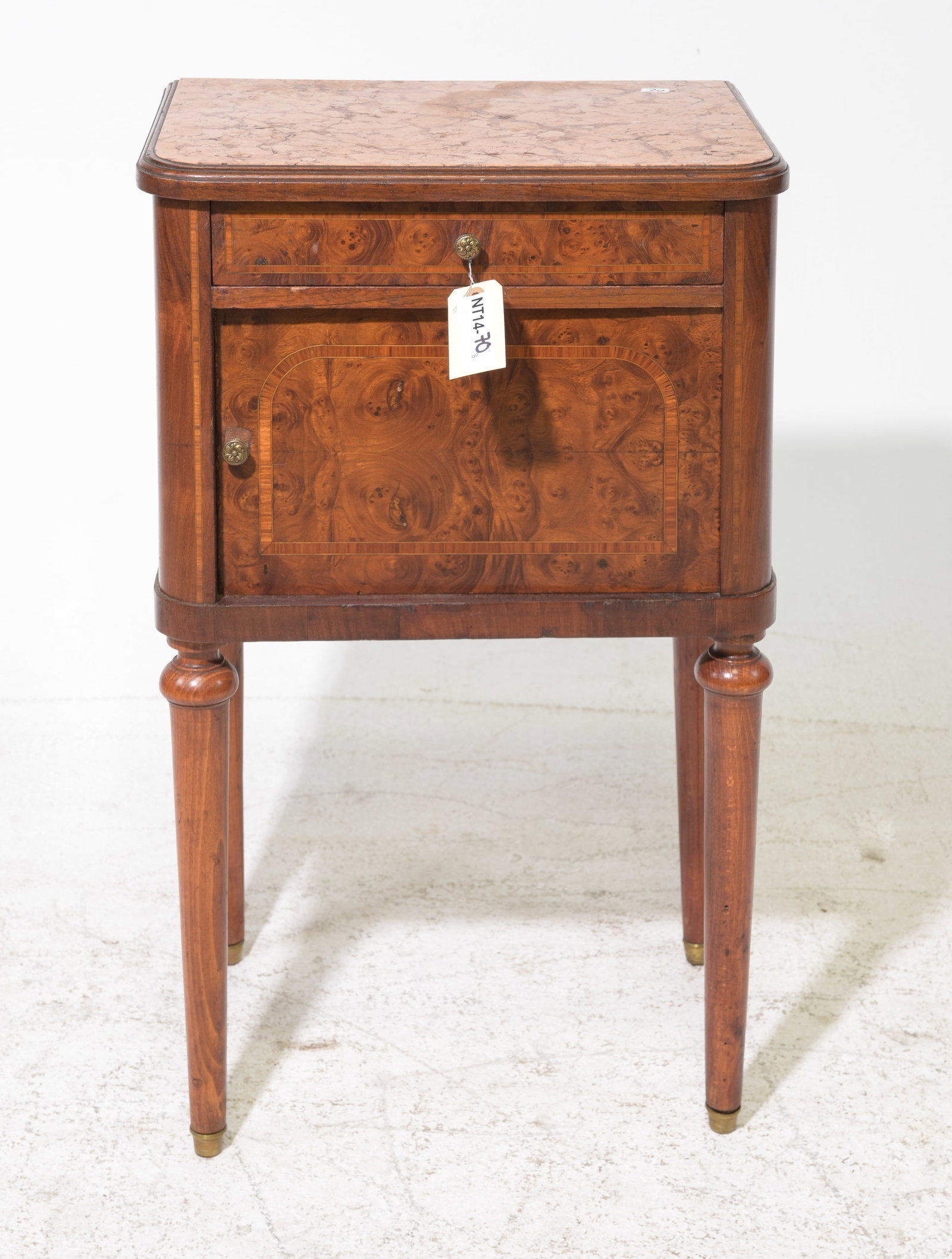 Louis XVI Style Walnut Nightstand / Side Cabinet: French Louis XVI Style Walnut Nightstand / Side Cabinet - 30 in tall x 19 x 14