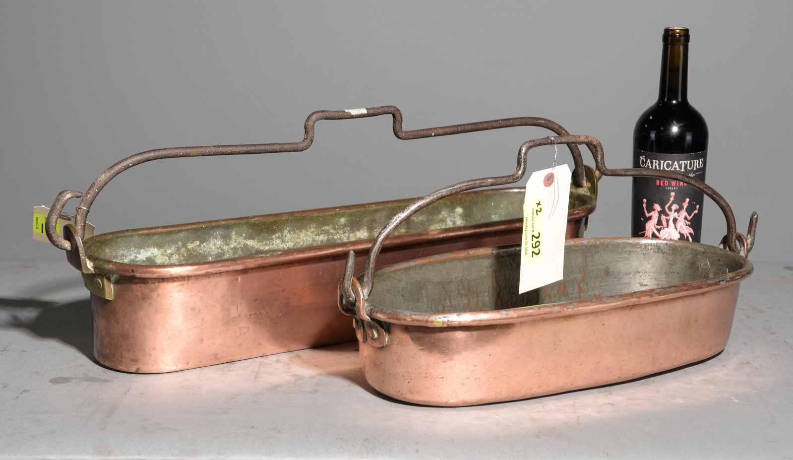 2 French Copper Fish Kettles / Steamers #2: 2 French Polished Copper Fish Kettles / Steamers - 5.75 in tall x 26 x 7.5 and 4.25 in tall x 18.5 x 9.25