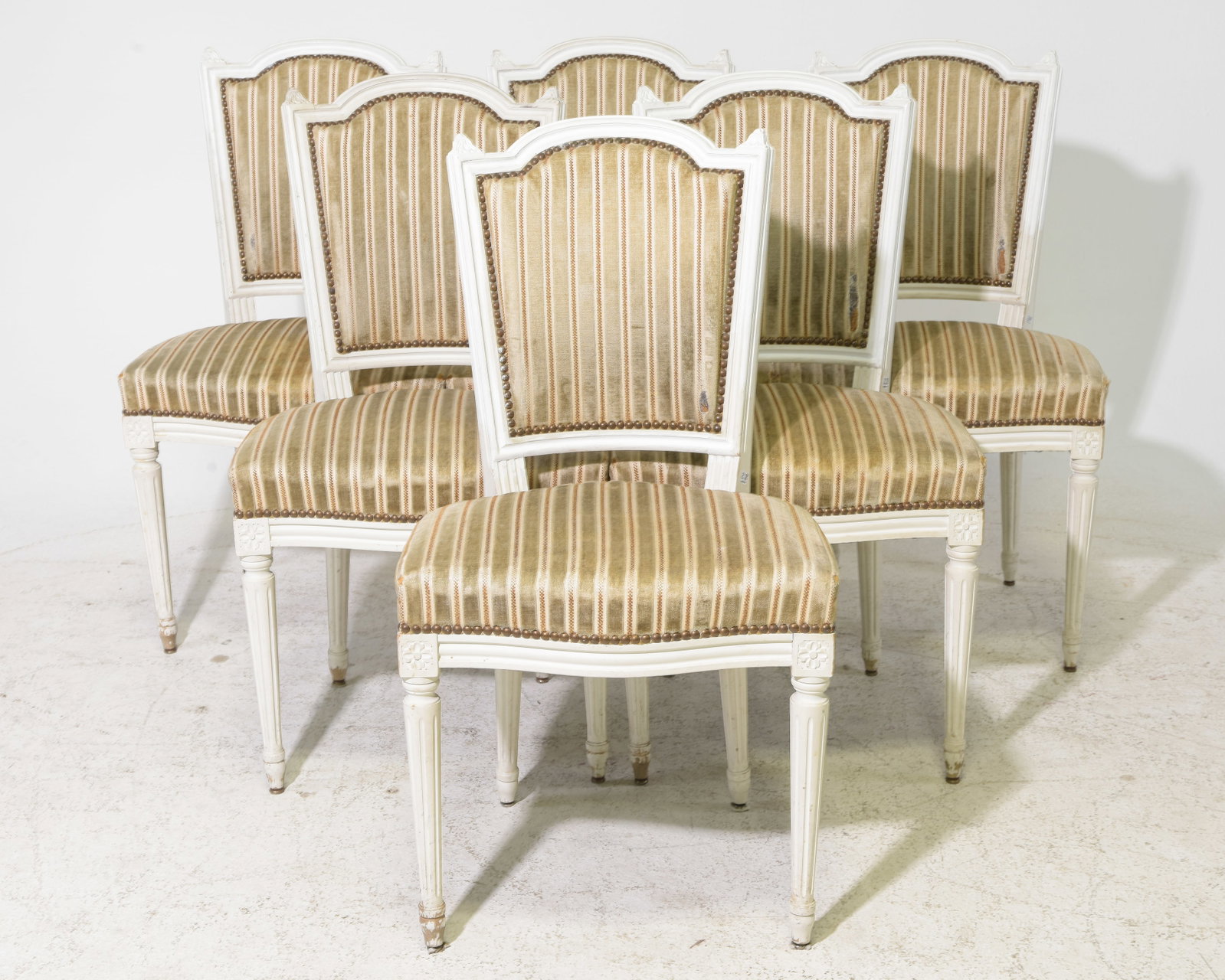 Set Of 6 Louis XVI Style Painted Dining Chairs: Set Of 6 French Louis XVI Style Painted Dining Chairs - 35.5 in tall x 19.5 x 20.5, seat height is 19 in