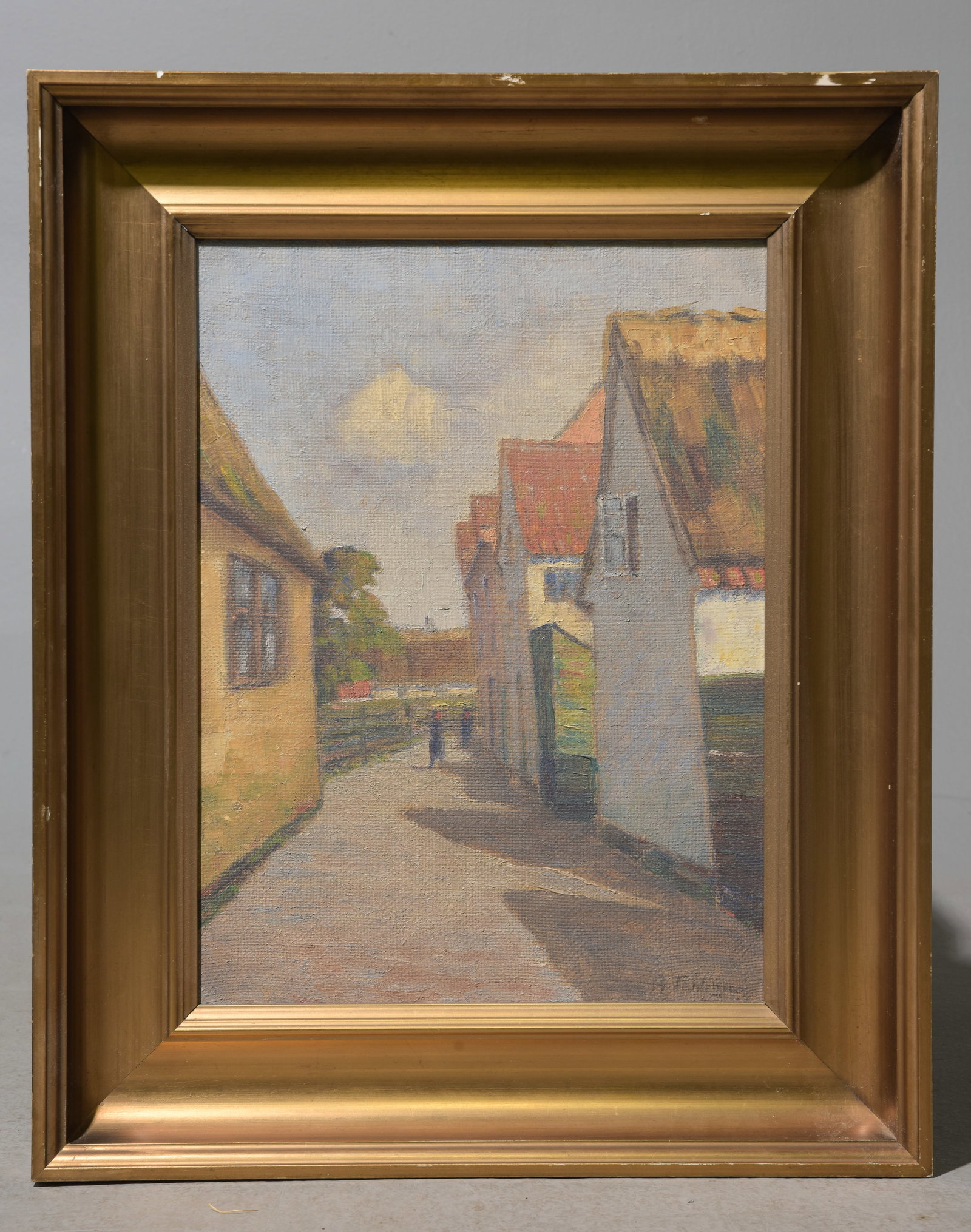 Framed Oil On Canvas - Village Street (1 of 3)