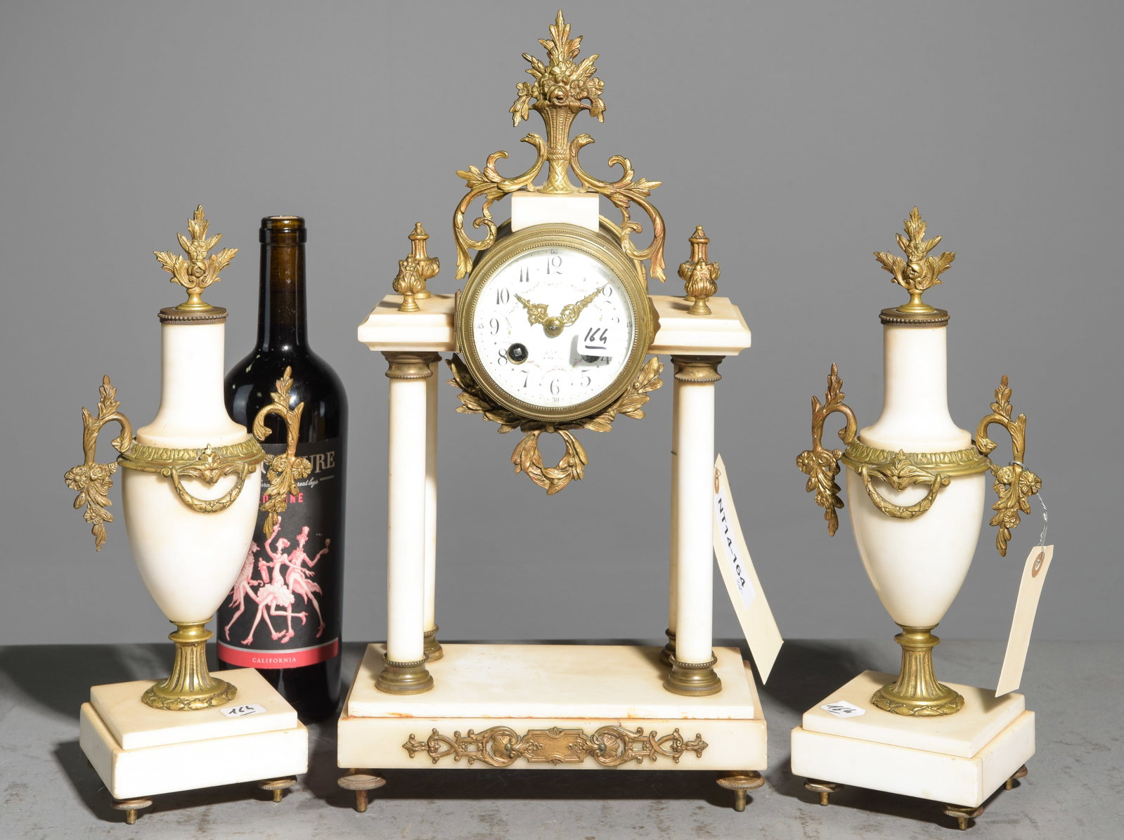 French Louis XVI Style Marble Clock with Garnitures (1 of 5)