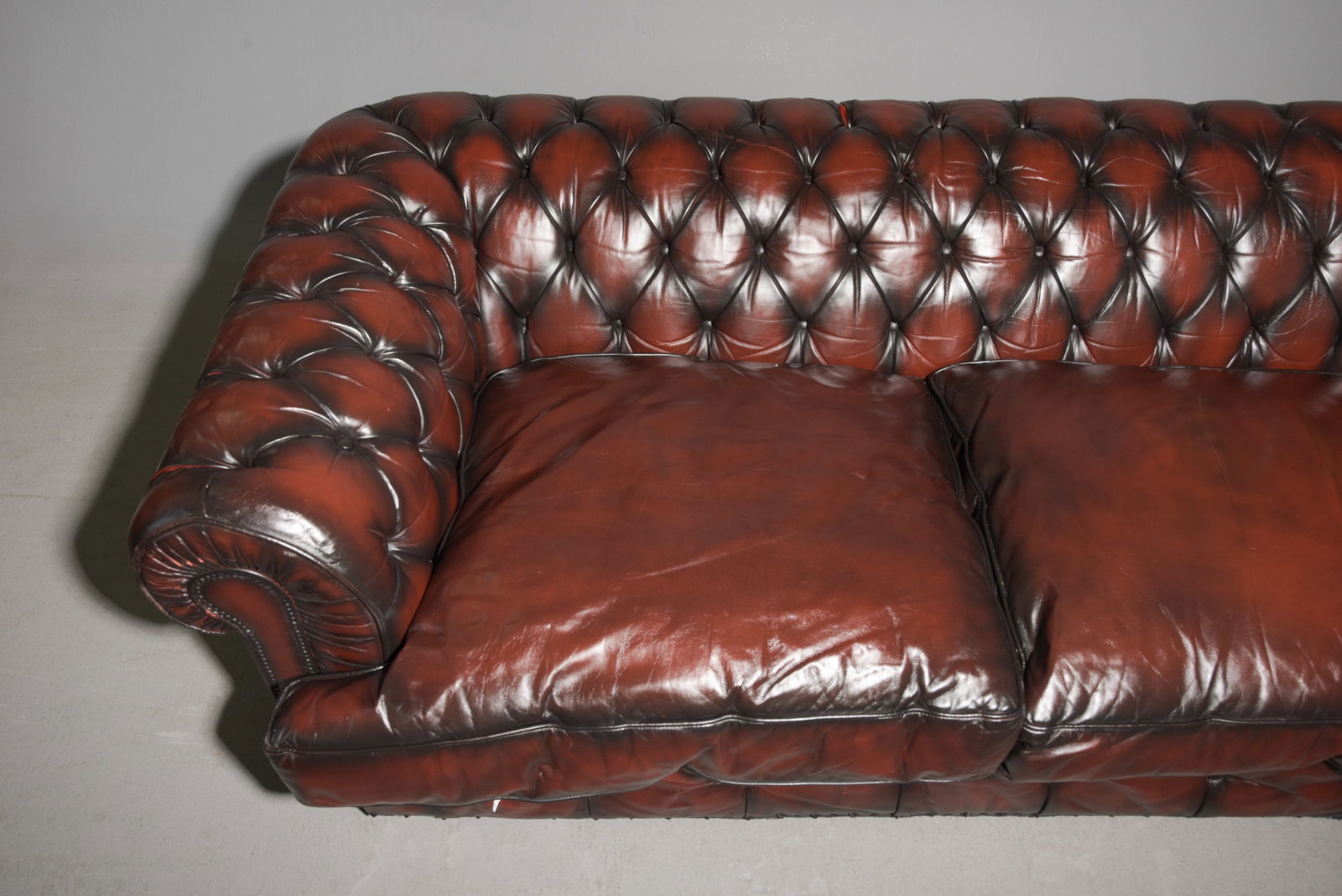 British Red Leather Button Tufted Two Seater Sofa - 2