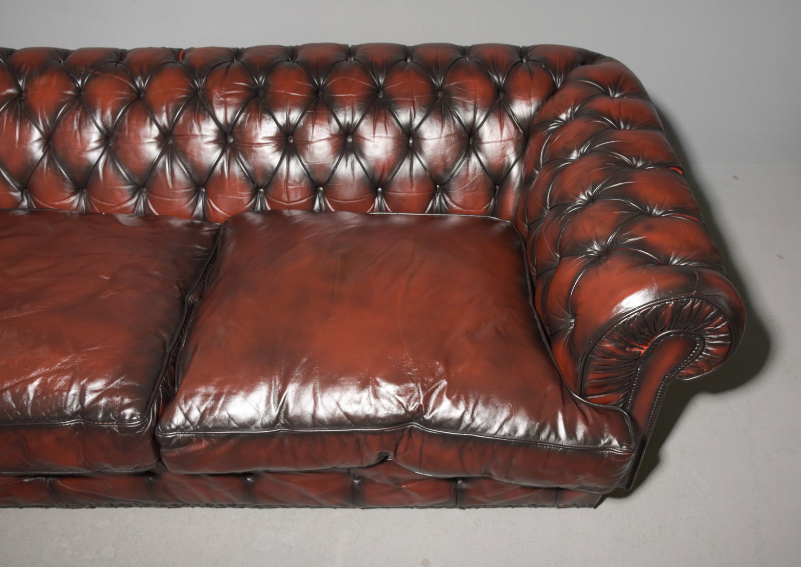 British Red Leather Button Tufted Two Seater Sofa - 3