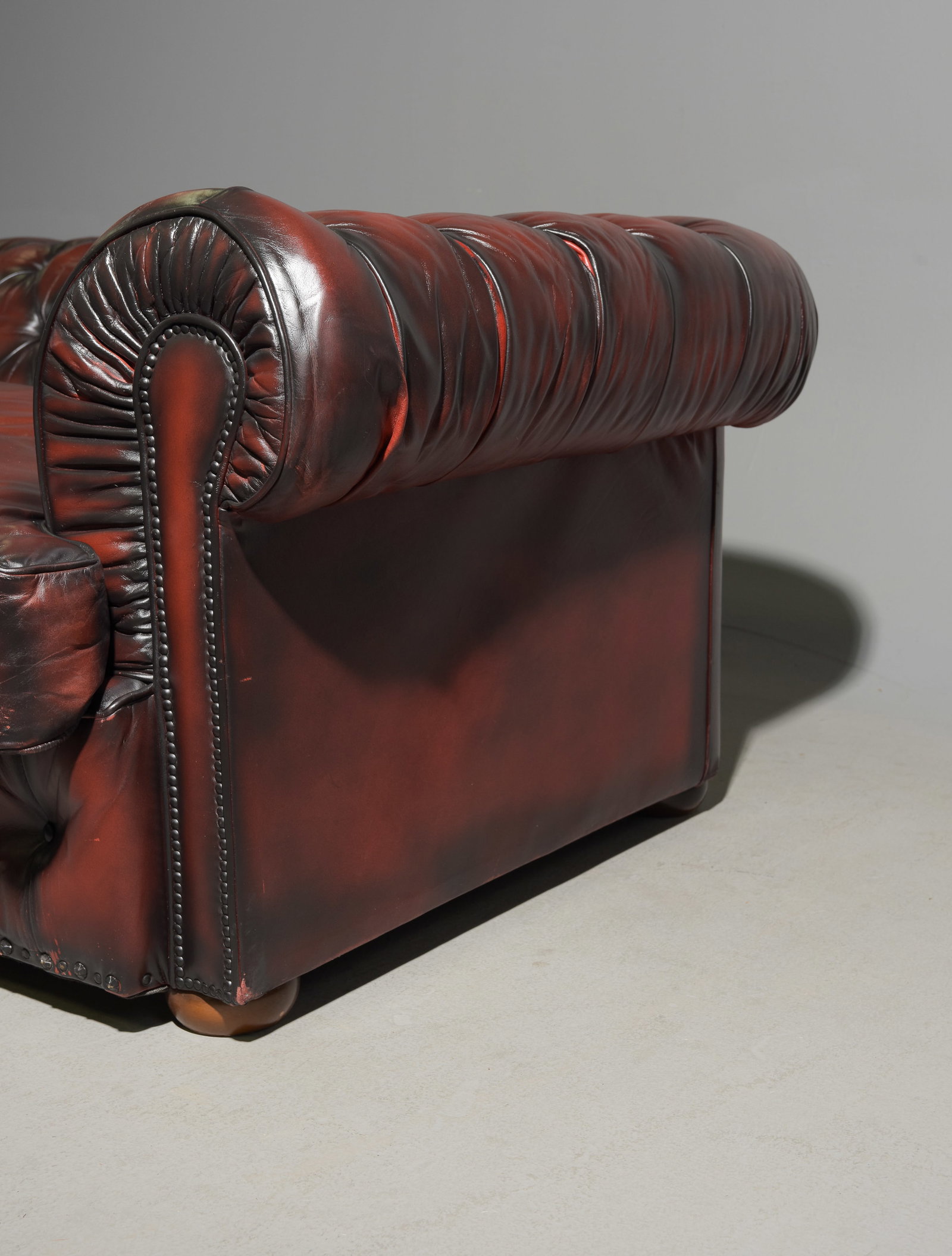 British Red Leather Button Tufted Two Seater Sofa - 4