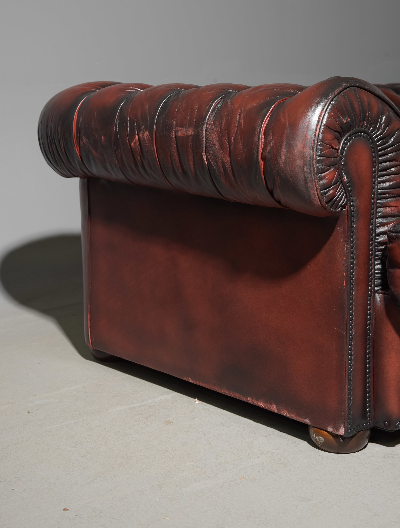 British Red Leather Button Tufted Two Seater Sofa - 5