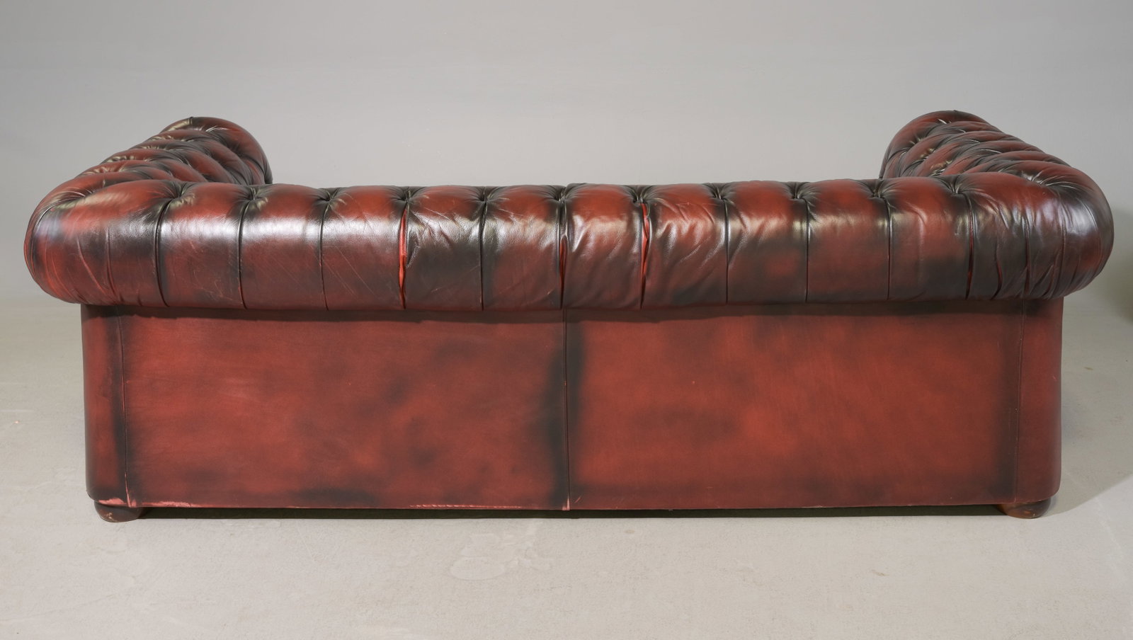 British Red Leather Button Tufted Two Seater Sofa - 6