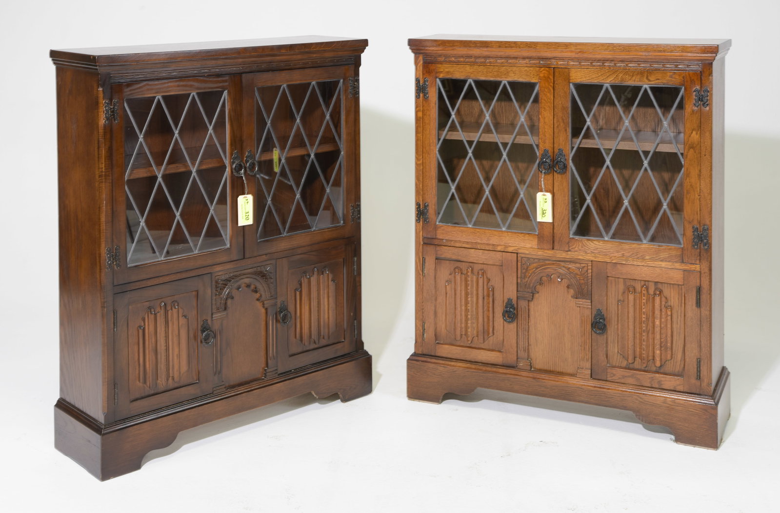 2 British Oak Leaded Glass Bookcases / Cabinets (1 of 3)