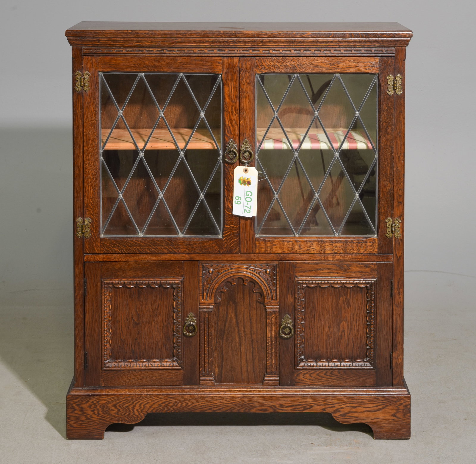 British Oak Leaded Glass Bookcase / Cabinet (1 of 4)