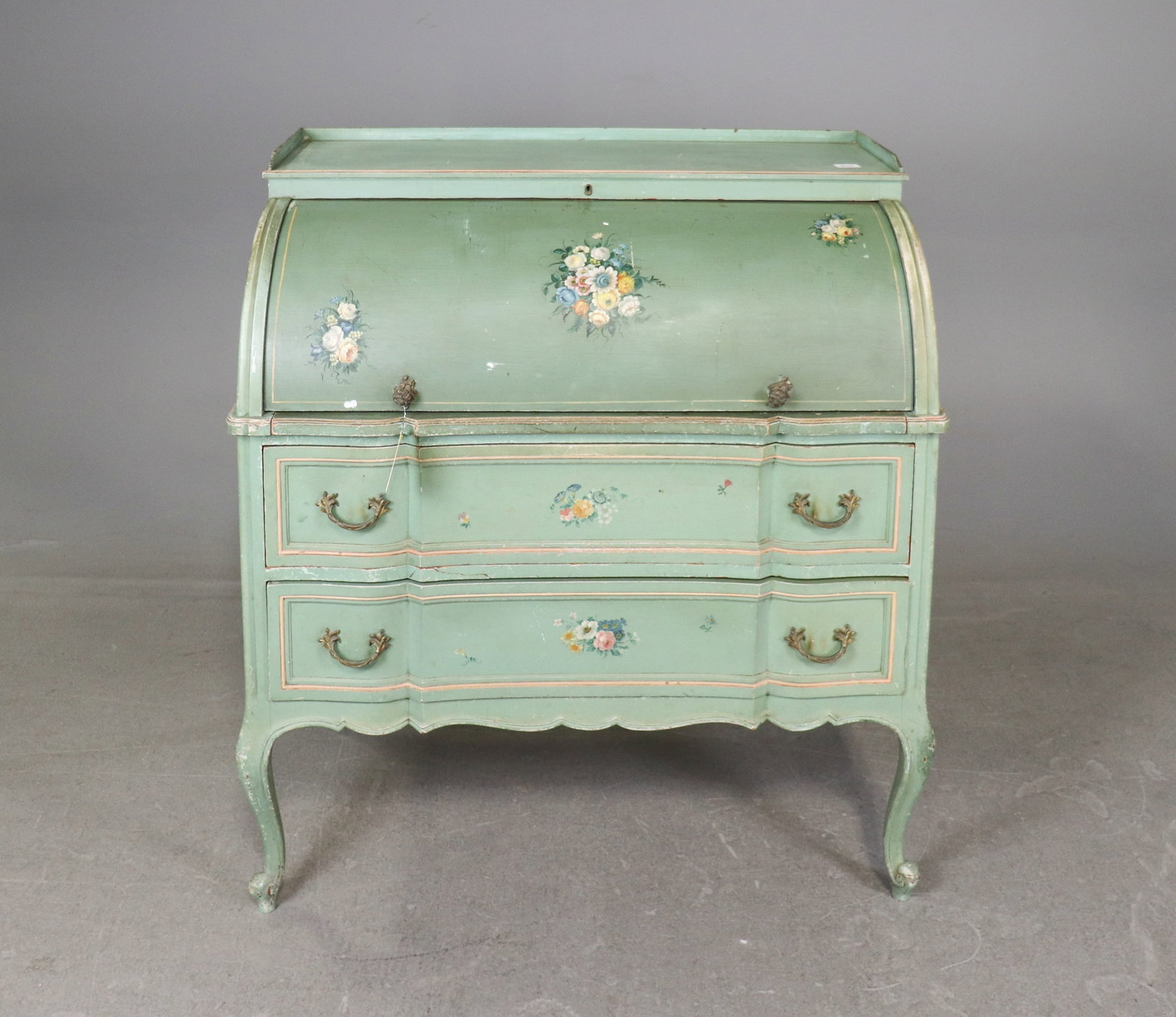 Louis XV Style Painted Cylinder Roll Top Desk (1 of 5)