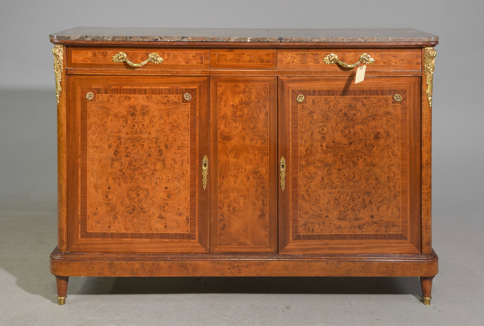 Louis XVI Style Burled Walnut Marble Top Buffet (1 of 8)