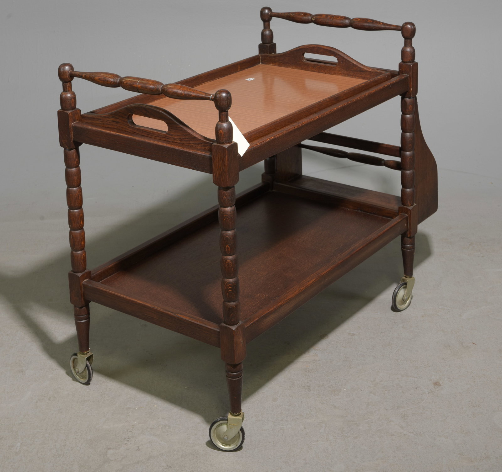 French Oak Two Tier Trolley / Cart with Tray: French Oak Two Tier Trolley / Cart with Tray - 30 in tall x 16.5 x 36