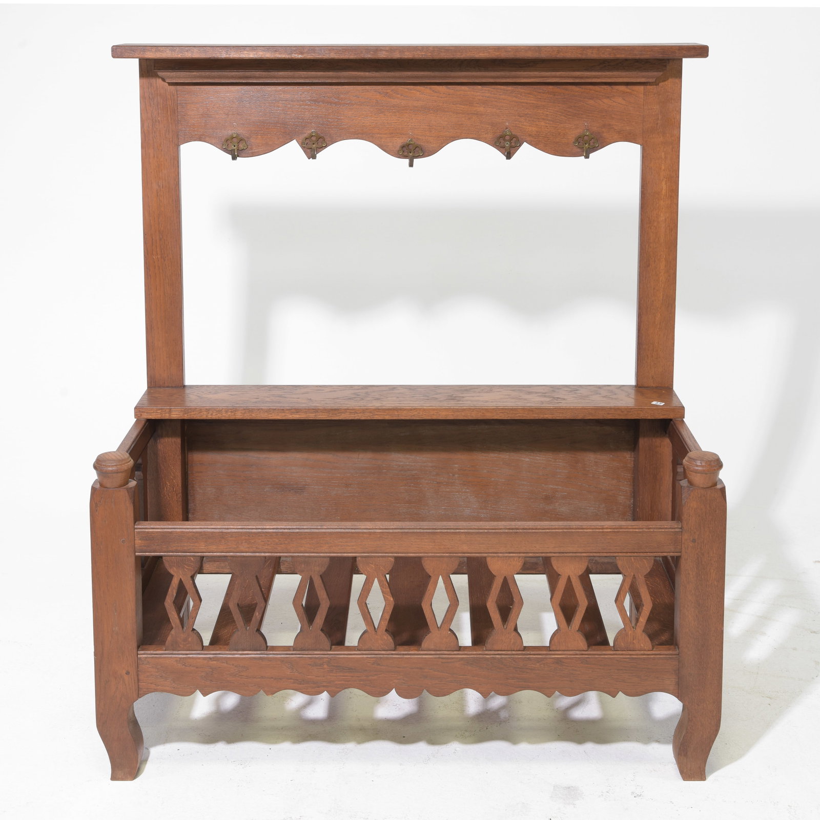 French Rustic Oak Pannetiere Etagere: French Rustic Oak Pannetiere Etagere with Hooks - 46 in tall x 42 x 21