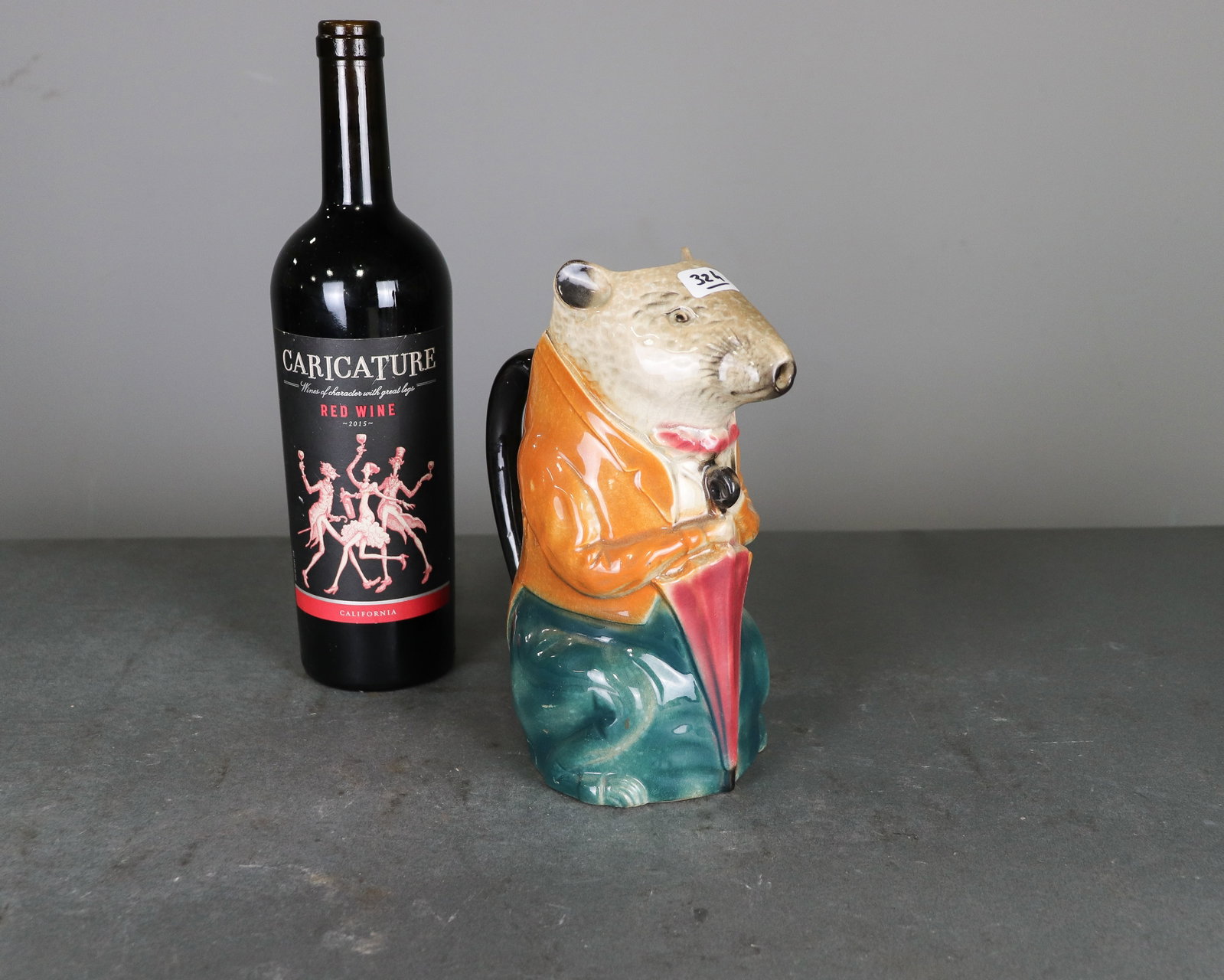 French Onnaing Majolica Dapper Rat Pitcher: French Onnaing Majolica Dapper Rat Pitcher - 8.5 in tall x 4 x 7